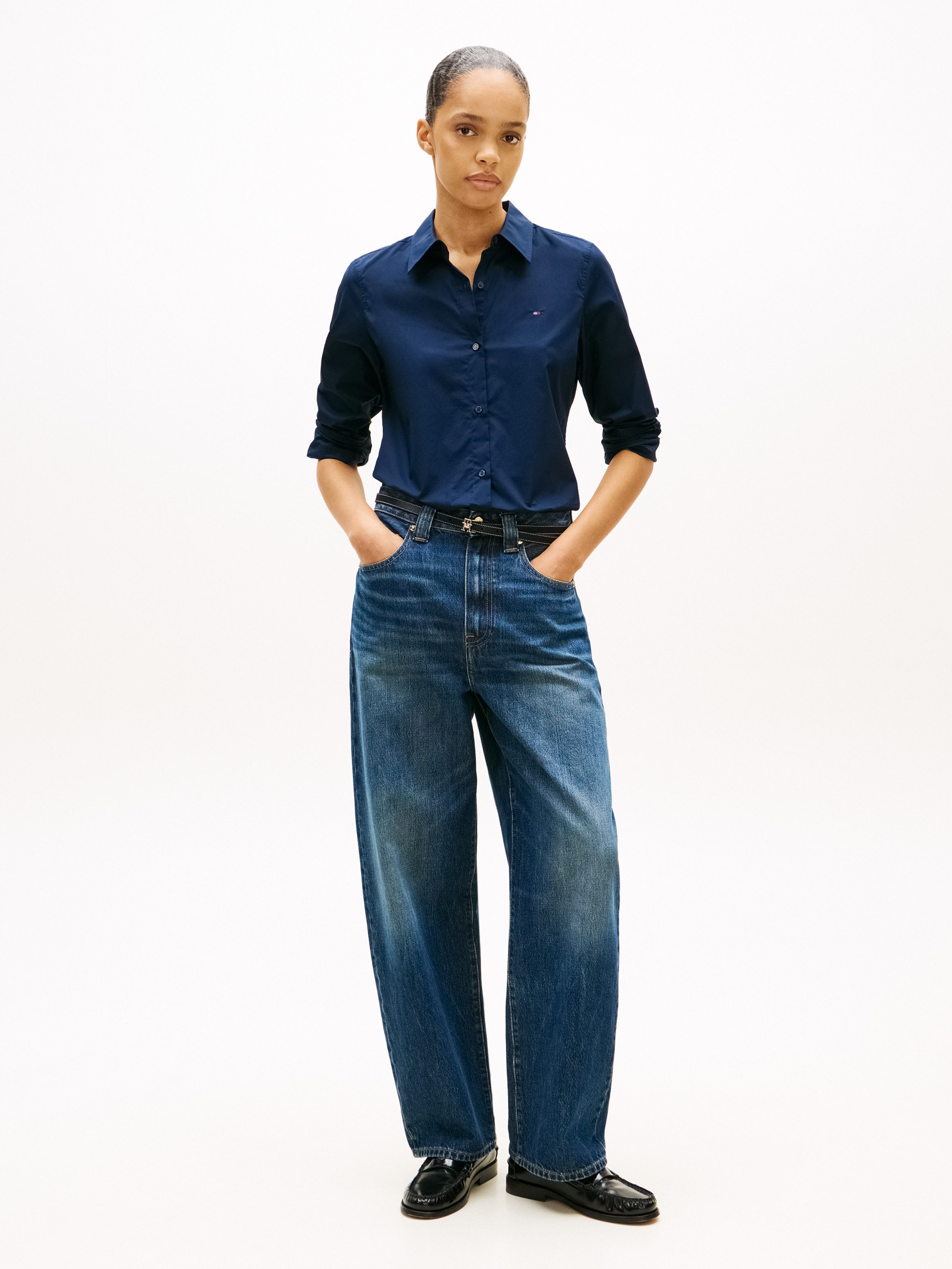 Tommy Hilfiger Hemdbluse STRETCH REGULAR LS SHIRT mit gesticktem Tommy Hilfiger Logo, Regular Fit