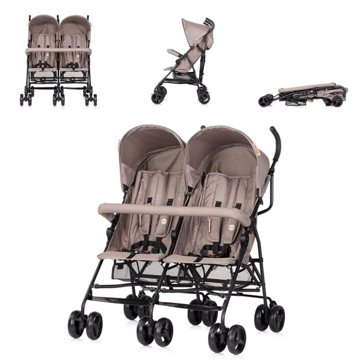 Chipolino Geschwisterwagen Zwillingswagen Double Point, klappbar Korb Sonnendach Frontbügel
