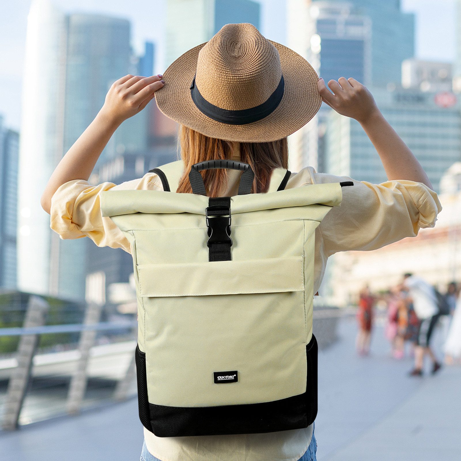 TAN.TOMI Freizeitrucksack Rucksack Rolltop Backpack Wasserdicht Laptop Arbeitsrucksack, Für Schule Fahrradfahren Freizeit Reise