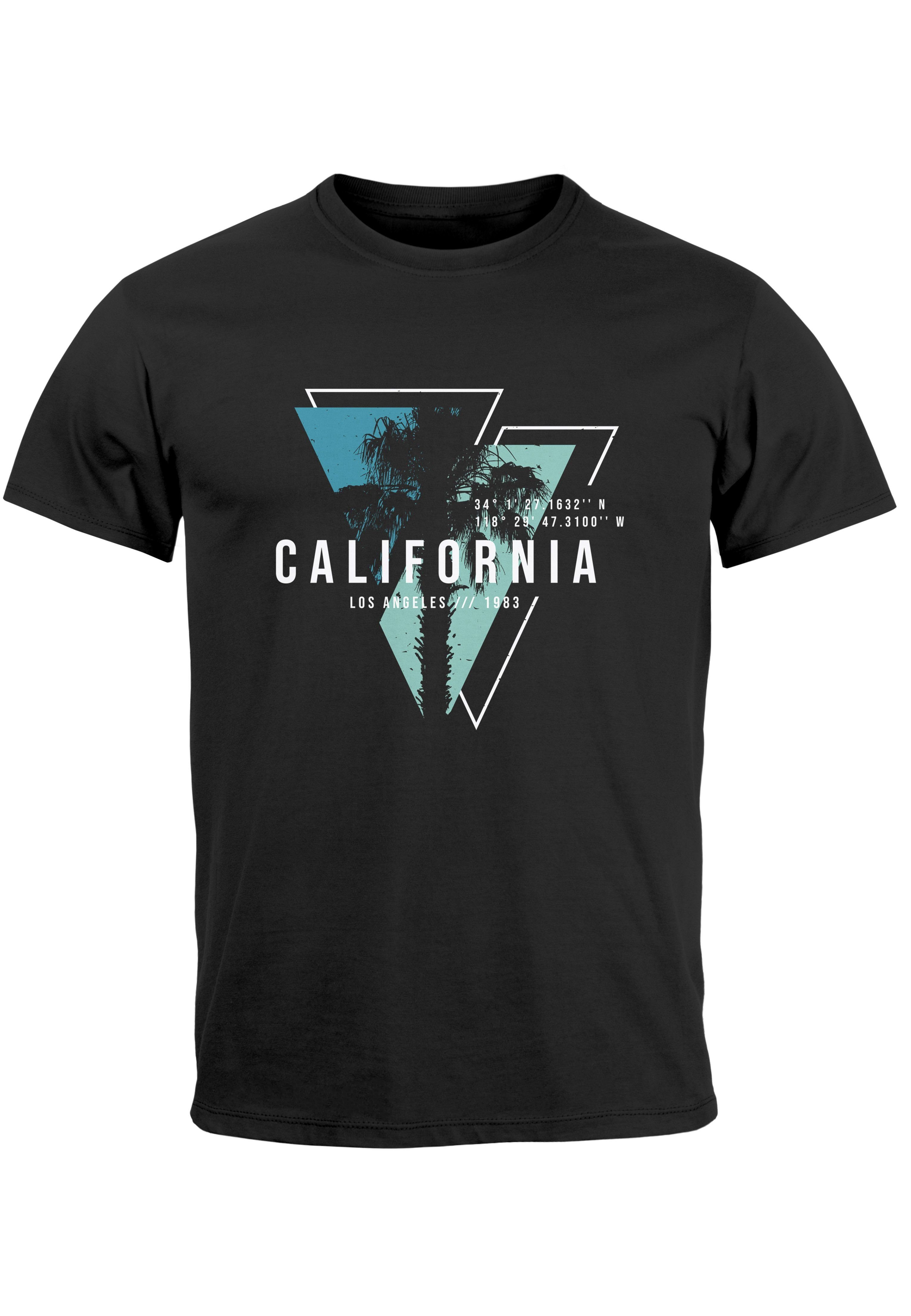 California T-Shirt Print-Shirt Sommer USA schwarz/blau Angeles Herren Los Fashion Neverless Motiv Surfing mit Print