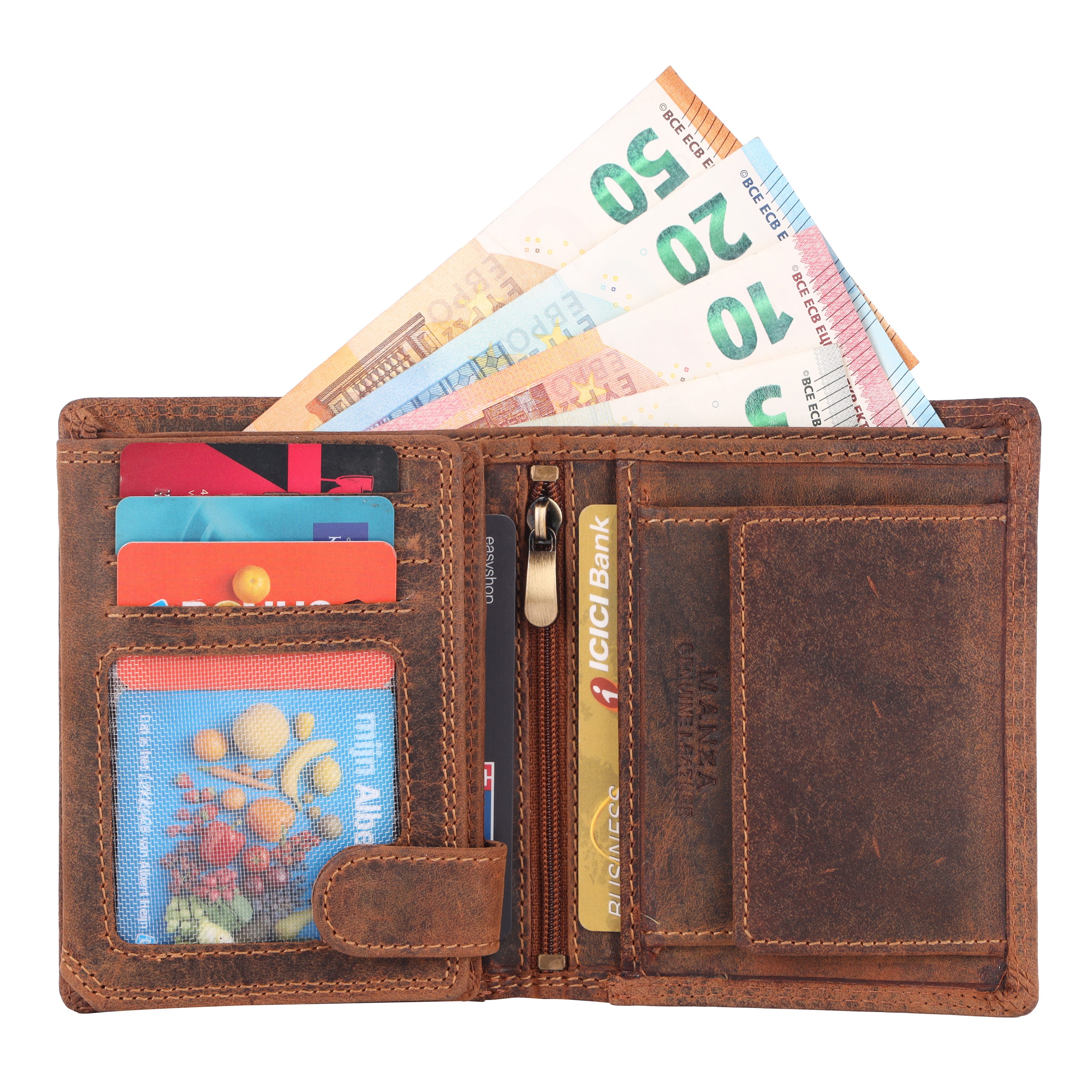 Manza Geldbörse Geldbörse Herren Großes Münzfach Portemonnaie Echt Leder RF günstig online kaufen