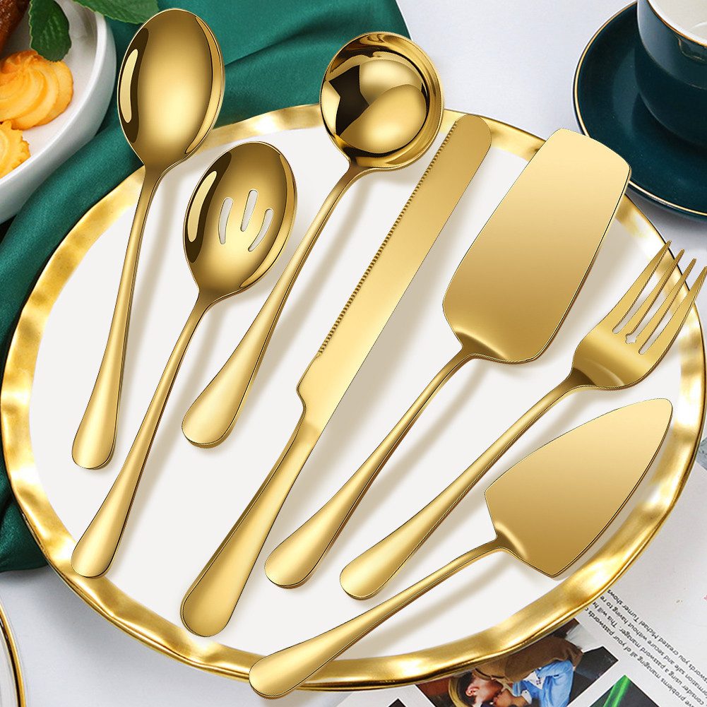 KingLux Kochbesteck-Set 7-Teiliges Gold Besteck Set, Rostfreier Stahl Servierbesteck (7-tlg)