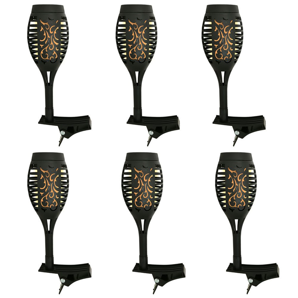 Harms Import LED Solarleuchte, LED-Leuchtmittel fest verbaut, Warmweiß, LED Solarfackeln für Außen flackernd Balkon Gartendeko Solar 6er Set