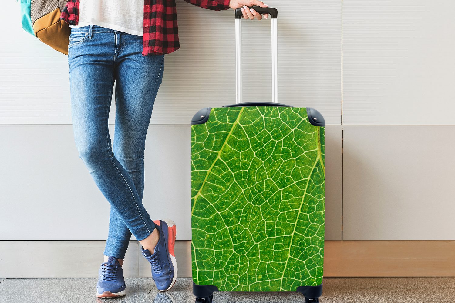 MuchoWow Handgepäckkoffer Blätter - Natur Trolley, 4 rollen, Ferien, für Handgepäck mit Reisetasche Reisekoffer - Grün, Rollen