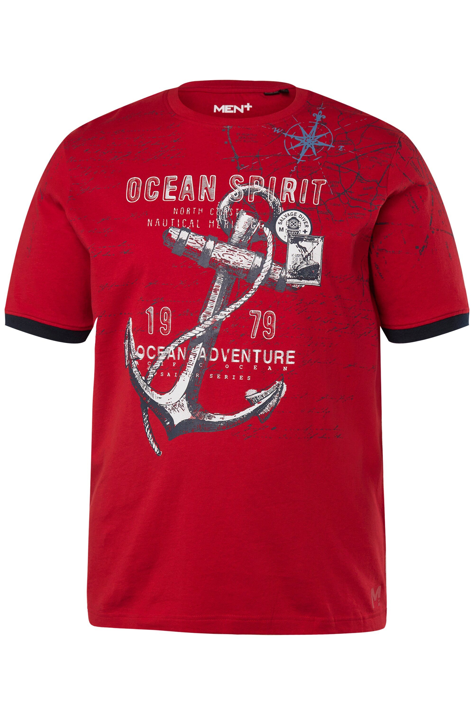 Men Plus T-Shirt Men+ T-Shirt Halbarm großer Print Rundhals günstig online kaufen