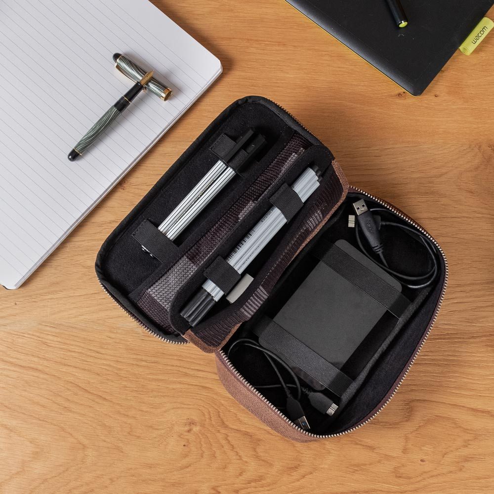 Jahn-Tasche Taschenorganizer Organiser Tasche, Kabeltasche XL Leder Braun, Jahn-Tasche 017