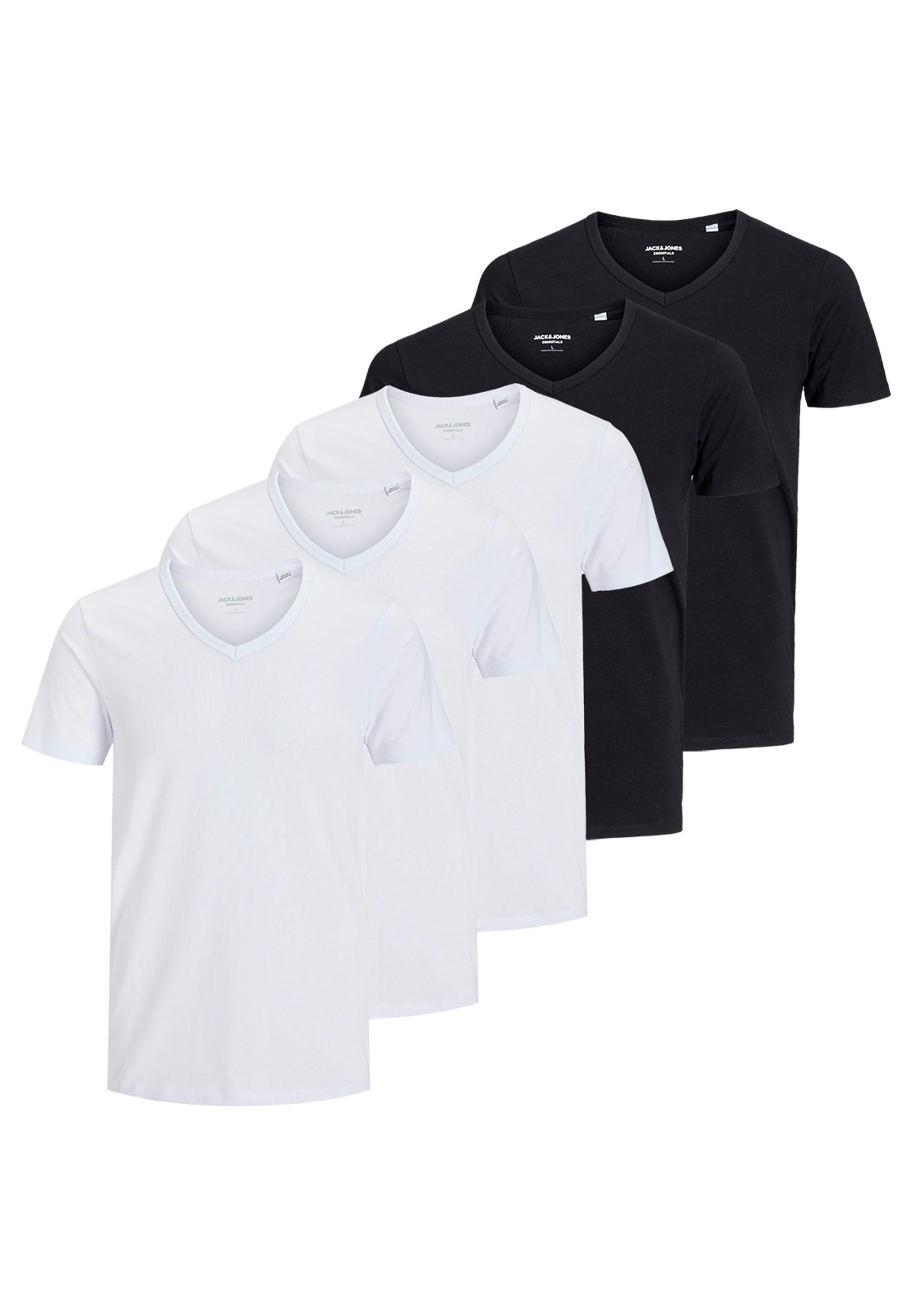 Jack & Jones T-Shirt 5er Pack Essentials (Spar-Set, 5-tlg) T-Shirt - Baumwolle - Atmungsaktiv - Weiches, atmungsaktives Material