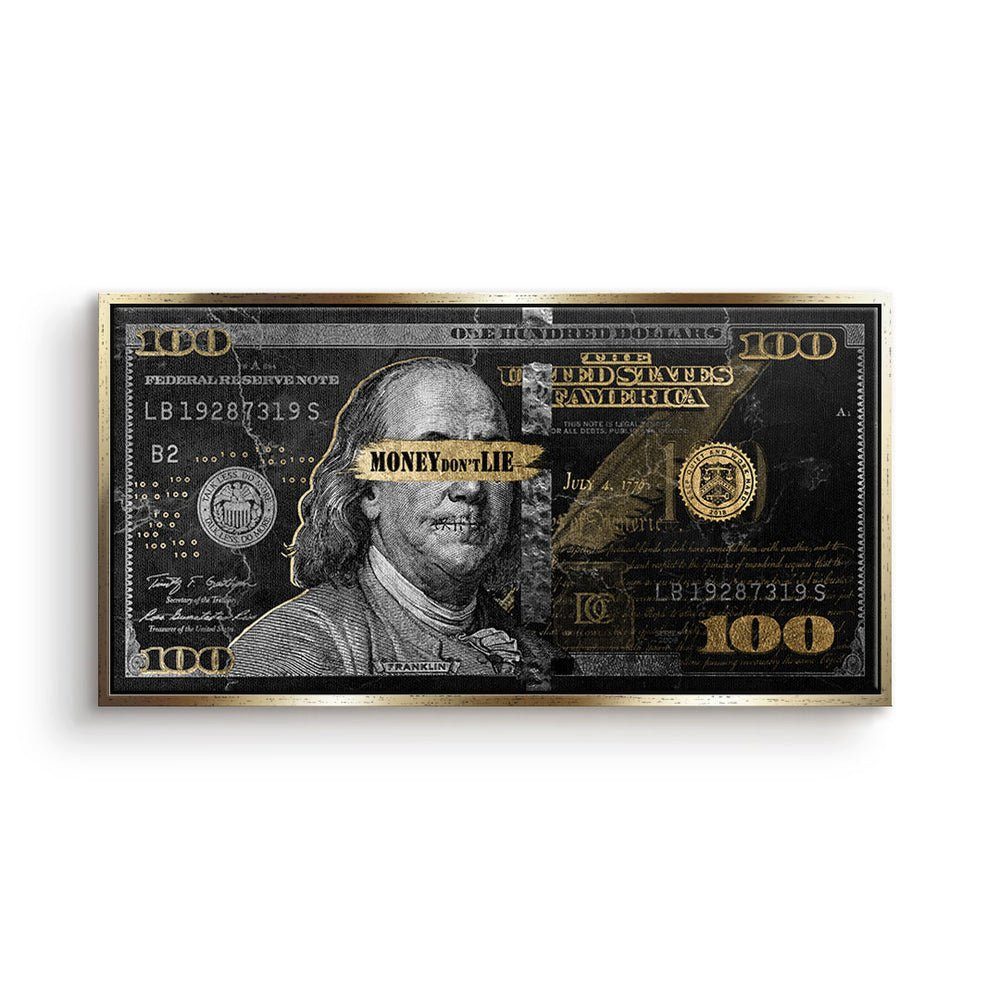 DOTCOMCANVAS® Leinwandbild, Premium Dollar Wandbild in schwarz gold - Money dont Lie goldener Rahmen