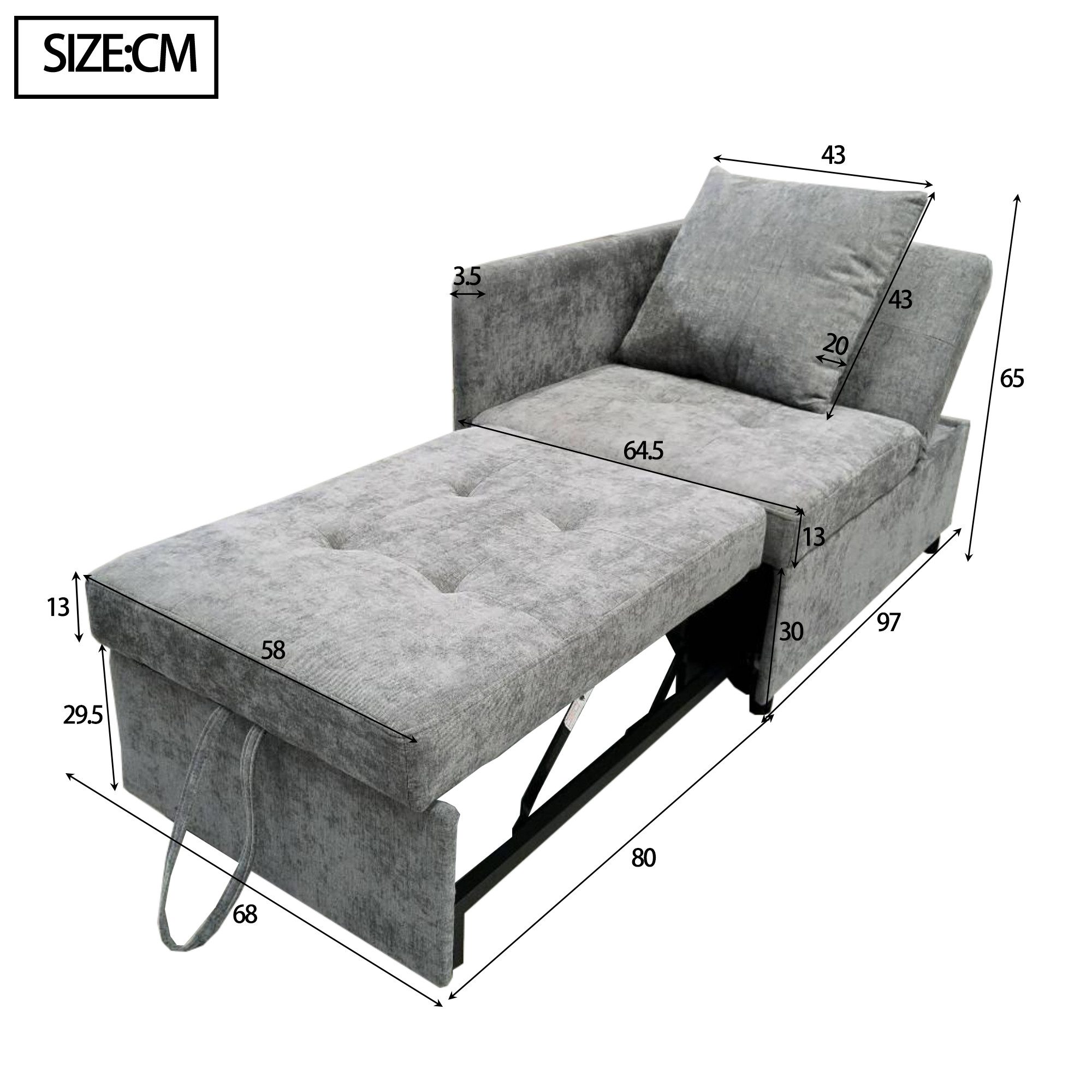 KLAM HOME Schlafsofa Polsterbett Schlafsofa 3 in 1 Multifunktions-Schlafsofa, Leinenstoffsofa mit verstellbarer Rückenlehne, für kleine Räume – Bild 4 von 5