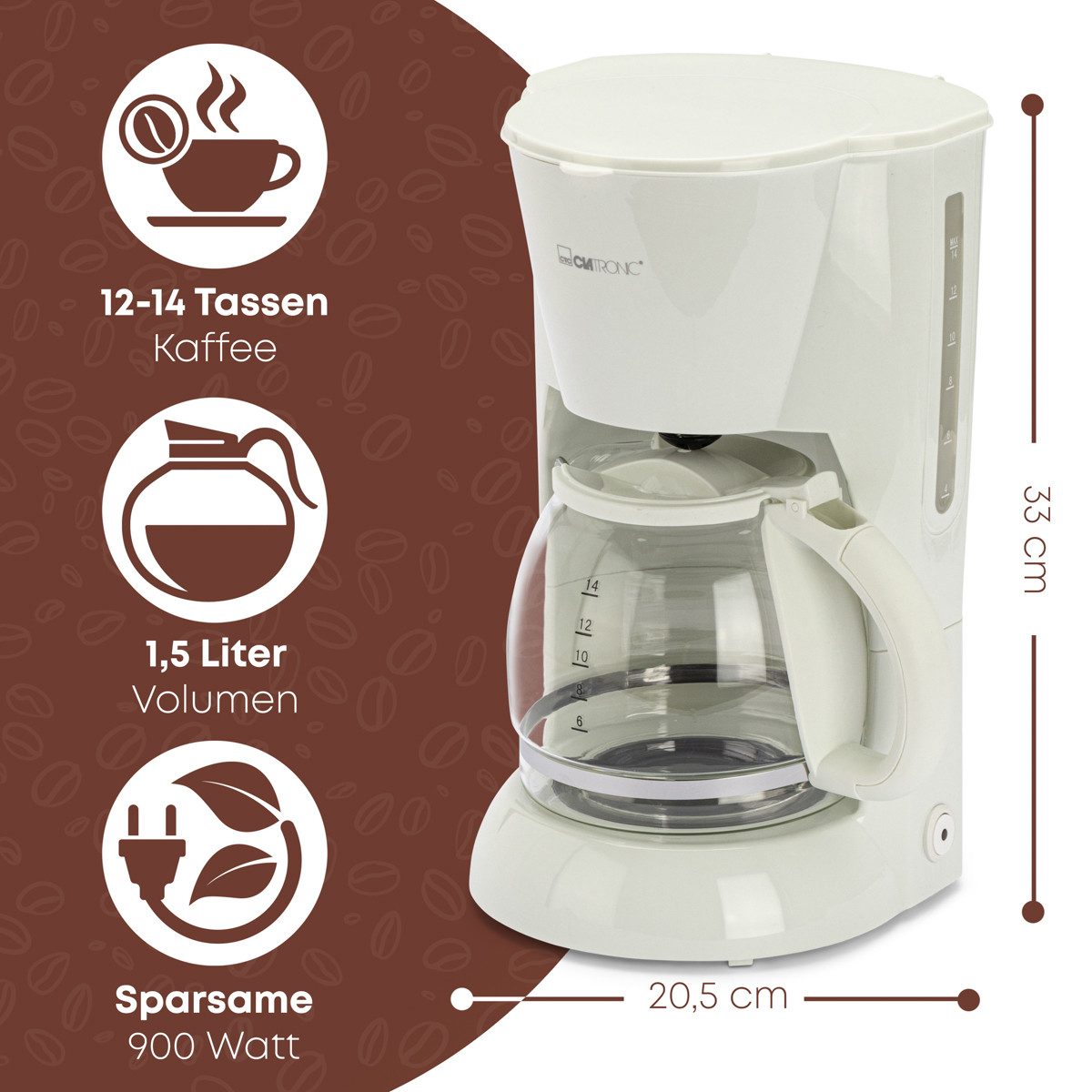 CLATRONIC Filterkaffeemaschine KA 3473 weiß, für 12-14 Tassen, 900W, Nachtropfsicherung