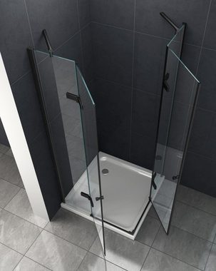 Home Systeme Eckdusche MONETT (schwarz) Duschkabine Dusche Duschwand Duschabtrennung Duschtür, BxT: 80x80 cm