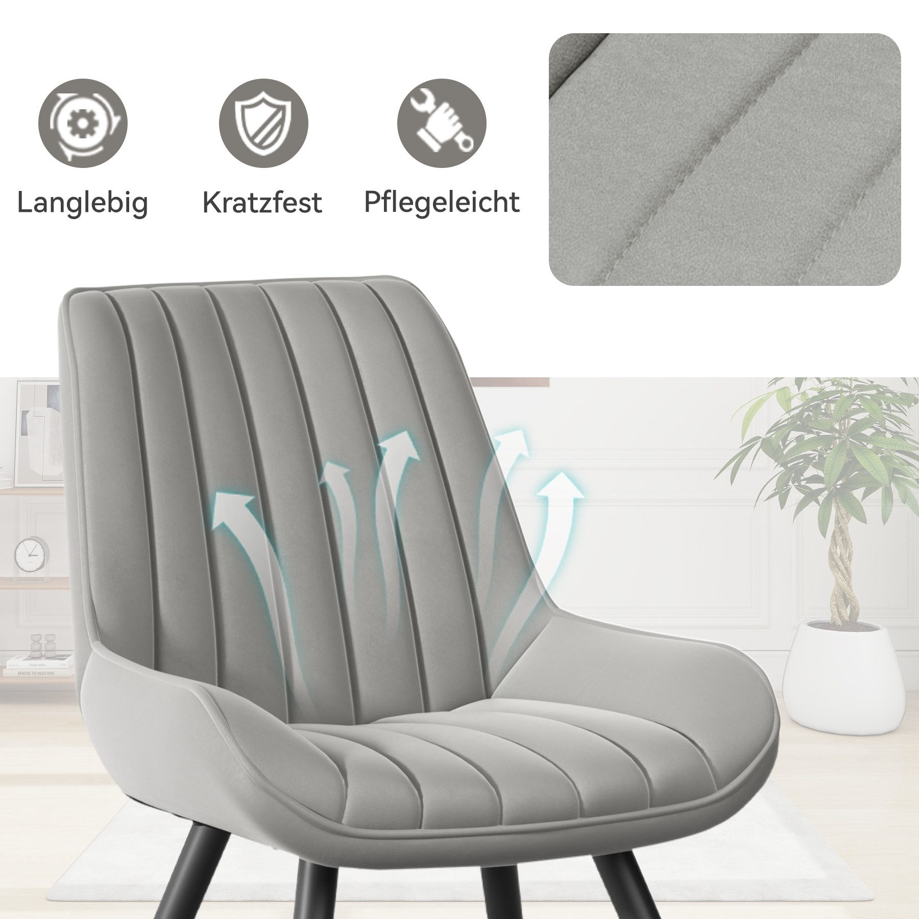 HawthyHome Esszimmerstuhl Stuhlset – Polsterstühle, Moderner Küchenstuhl (4 St), mit Ergonomischer Rückenlehne und Metallbeinen