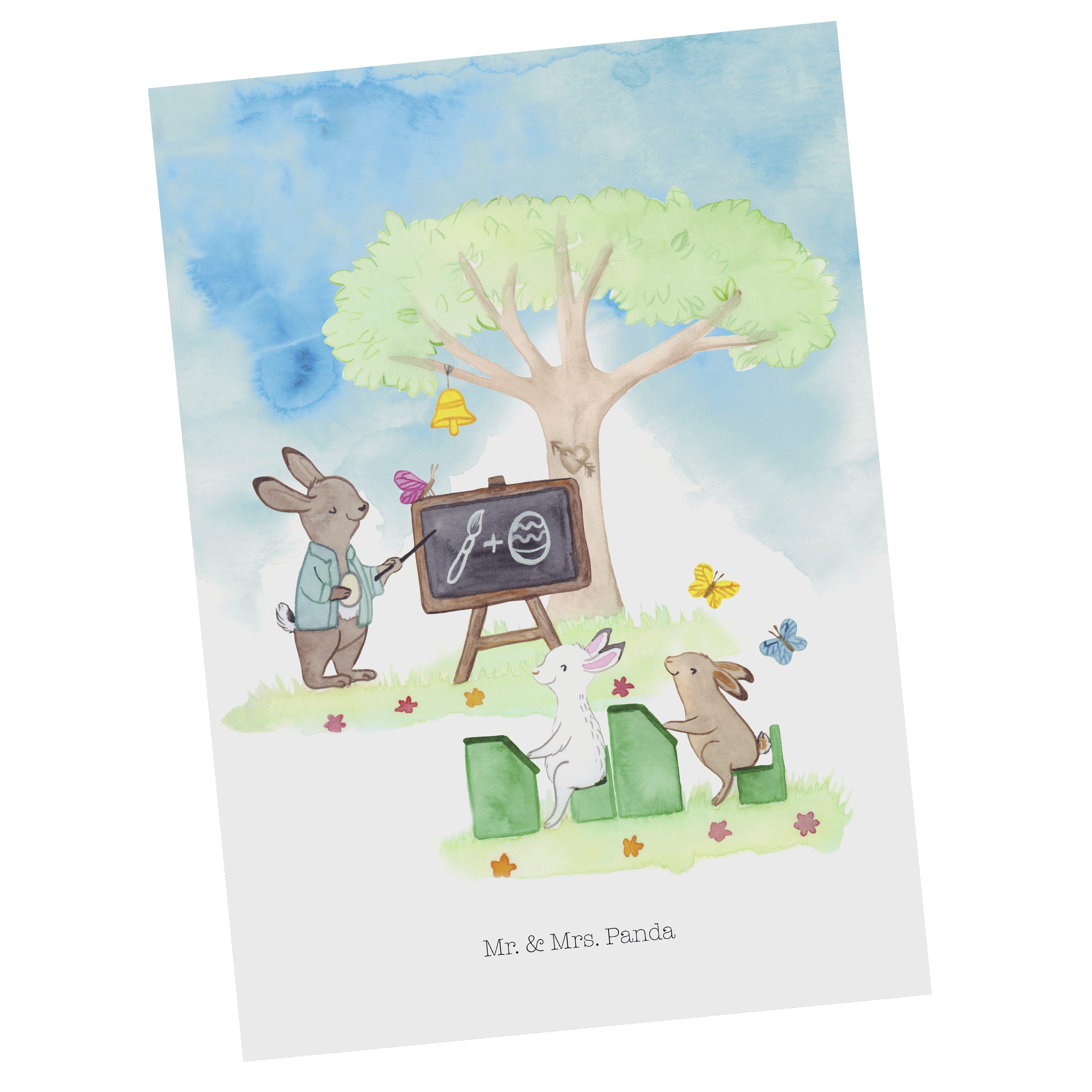 Mr. & Mrs. Panda Postkarte Osterhasenschule - Weiß - Geschenk, Geburtstagskarte, Osterdeko, Gesc