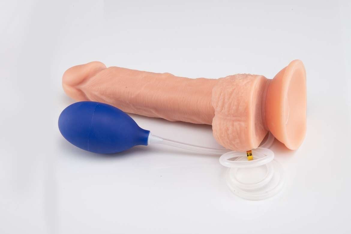 neuen Pumpball Realistisch mit Spritzfunktion Hoden marielove Schwung. Dildo Saugnapf 21cm für Sperma -