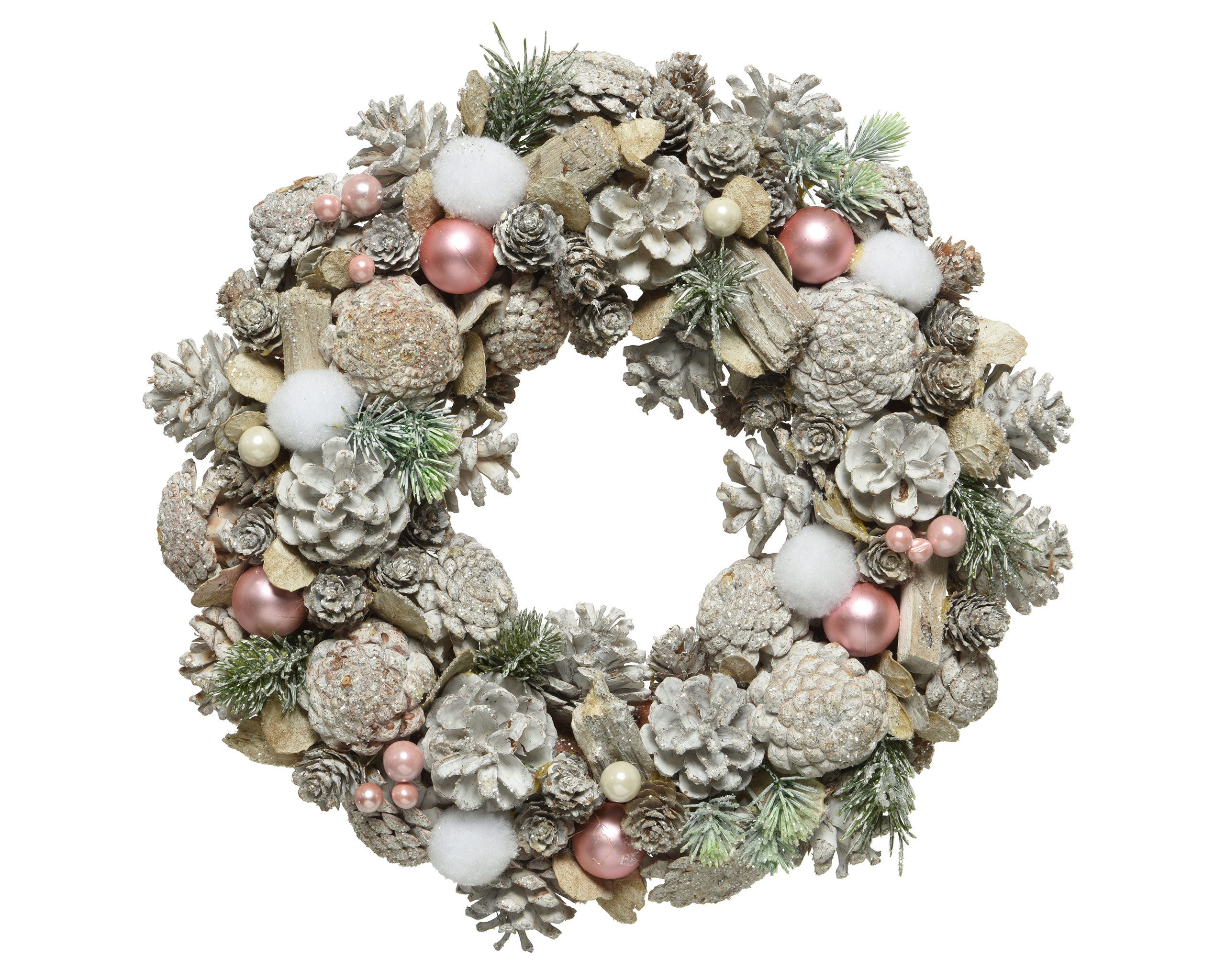 Kaemingk Dekokranz, Weihnachtskranz 34cm mit Zapfen Perlen Kugeln und Zweigen