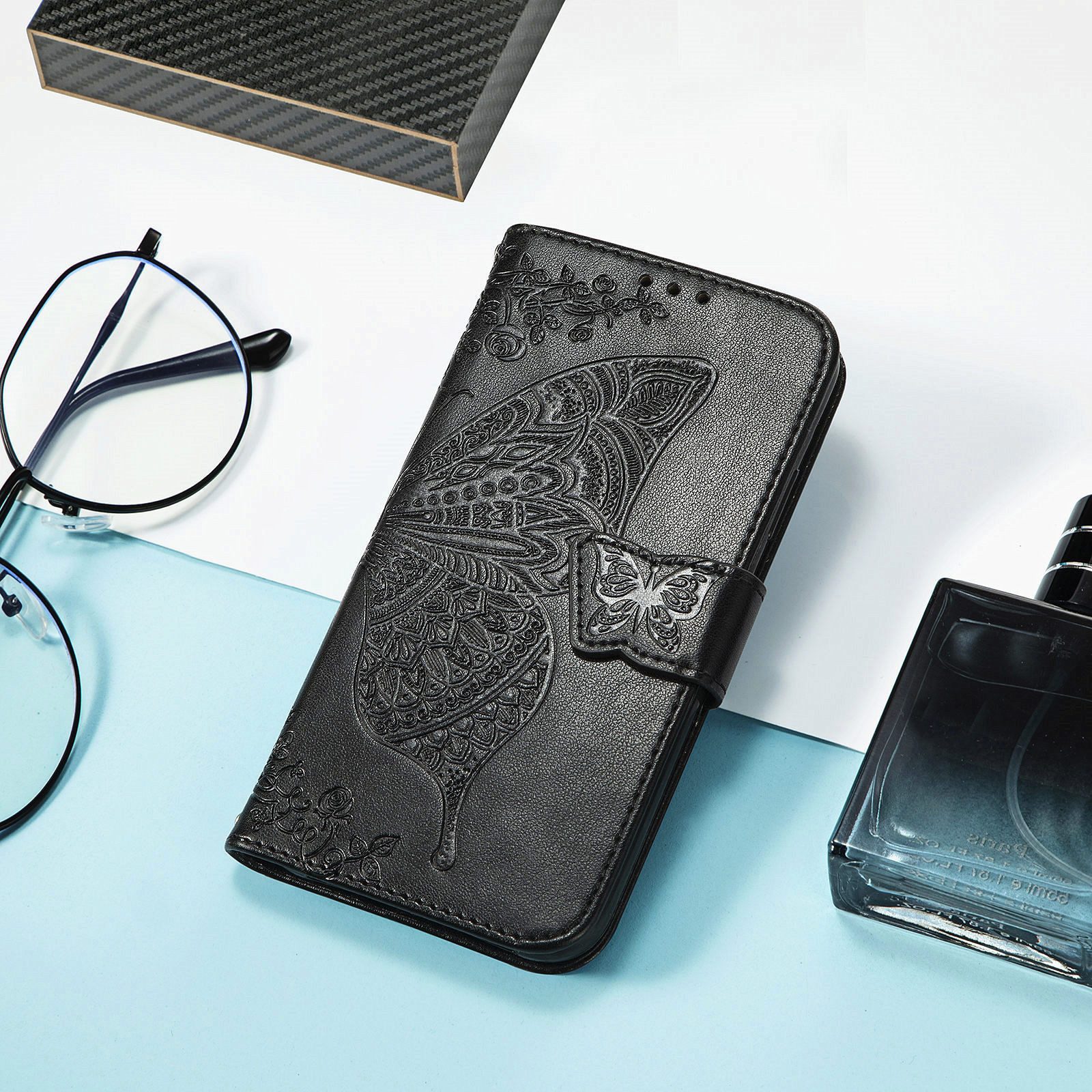 Wörleonline Handyhülle Butterfly für Apple iPhone 15 Pro Max, geblümt 17 cm (6,7 Zoll), Schutzhülle mit Magnetverschluss und 3 Kartenfächern, Klapphülle