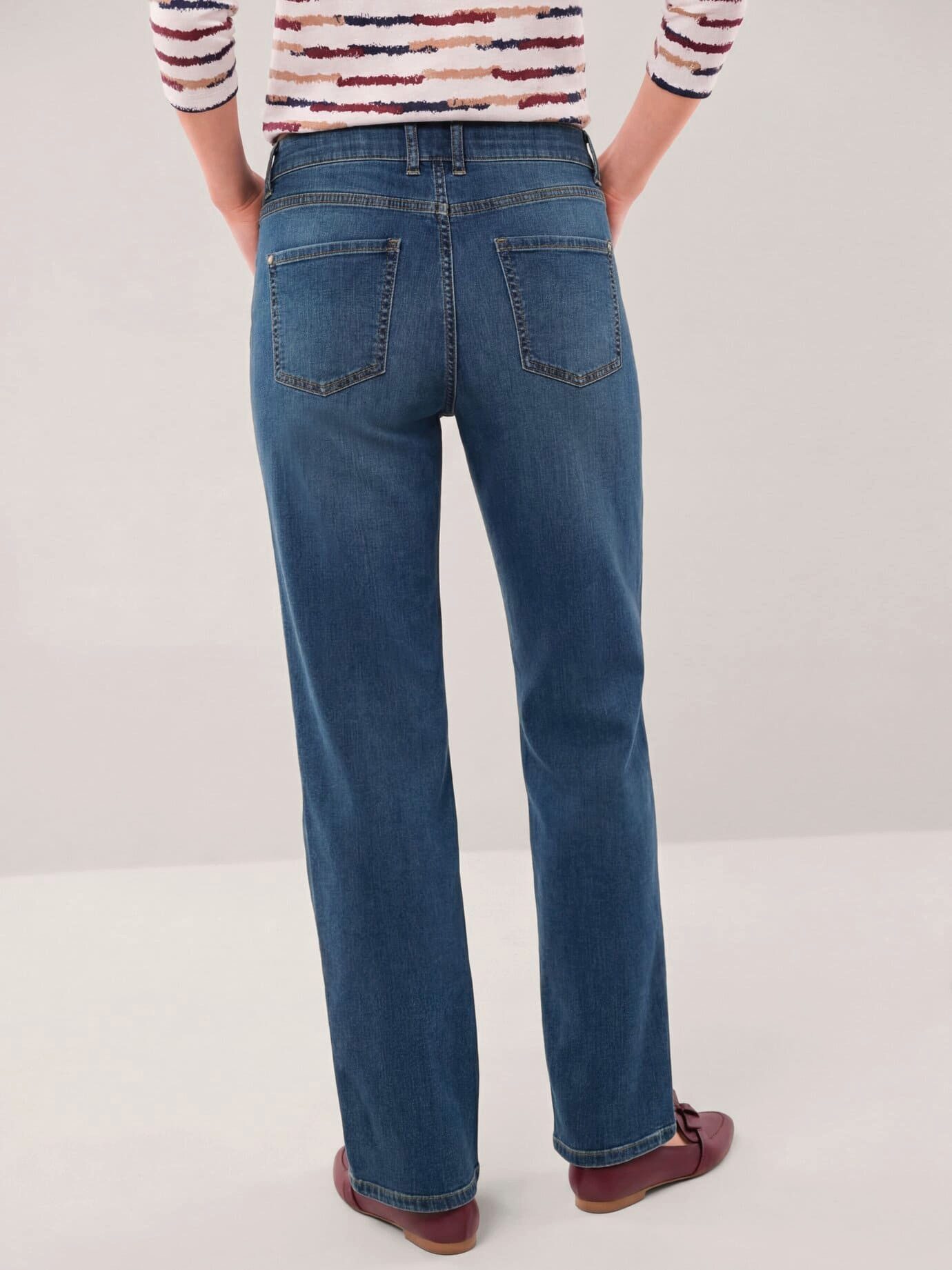 Walbusch Stretch-Jeans Damen 5 Pocket Jeans mit weitem Bein Regular fit