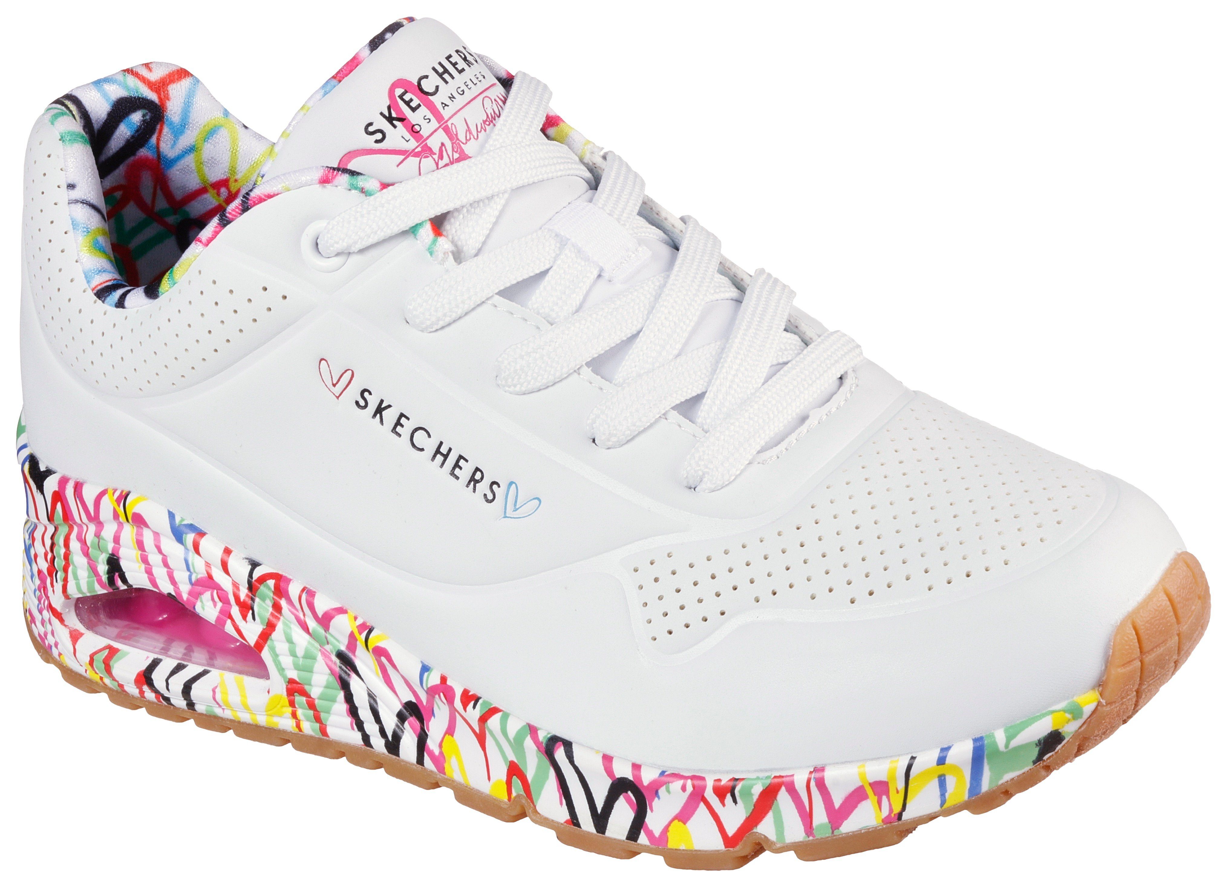 Skechers UNO-LOVING LOVE Wedgesneaker mit coolem Graffiti-Print, Freizeitschuh, Halbschuh, Schnürschuh