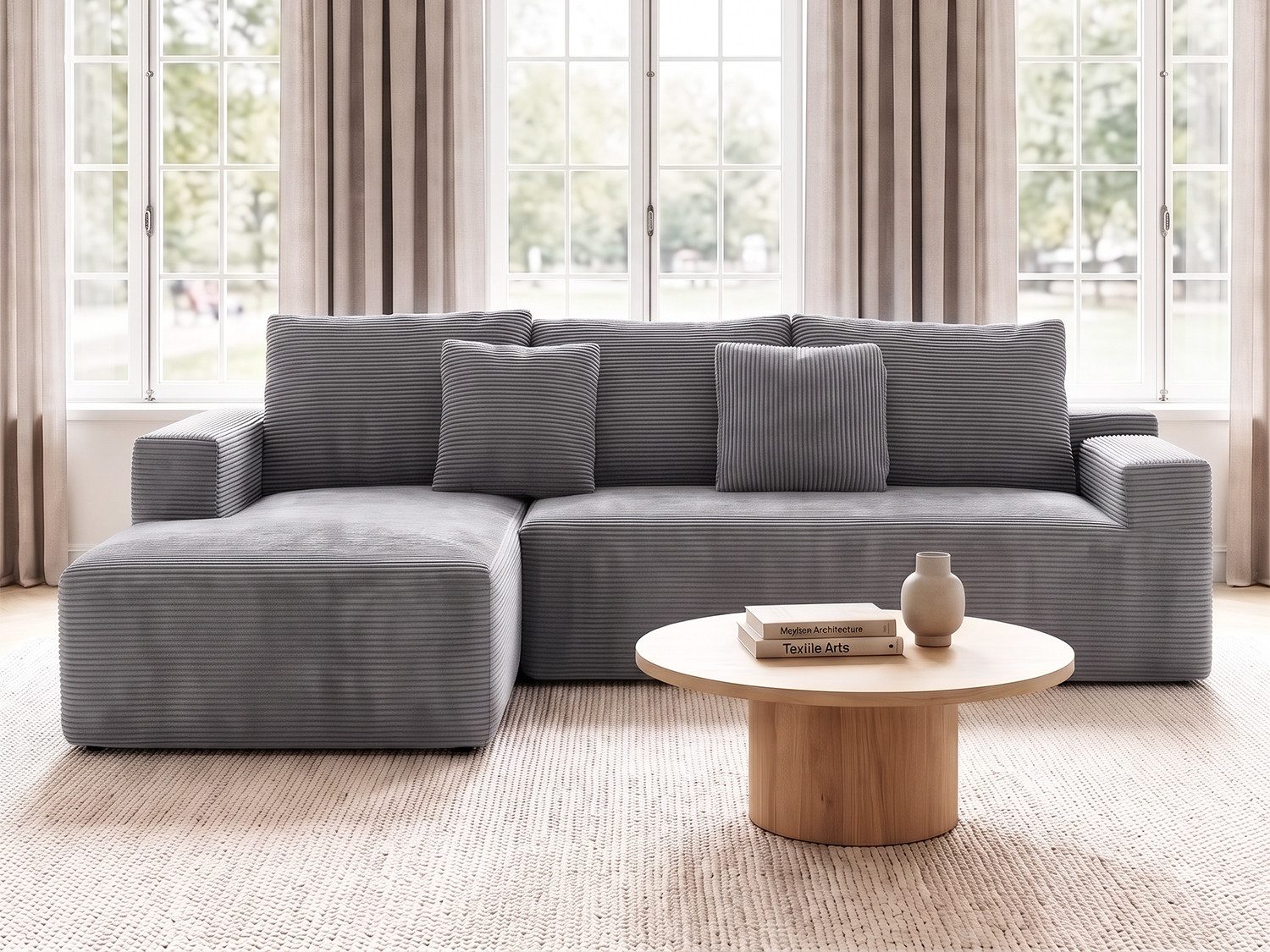 oyajia Ecksofa modulares Sofa 240cm mit großer Chaiselongue, breit vakuumverpackt, Schlafsofa, keine Montage erforderlich, mit großer Chaiselongue