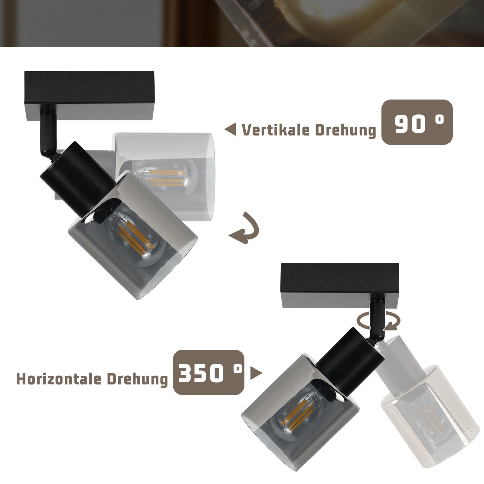 Nettlife Deckenstrahler Vintage Schwarz Glas E14 Retro Deckenleuchte Schwen günstig online kaufen