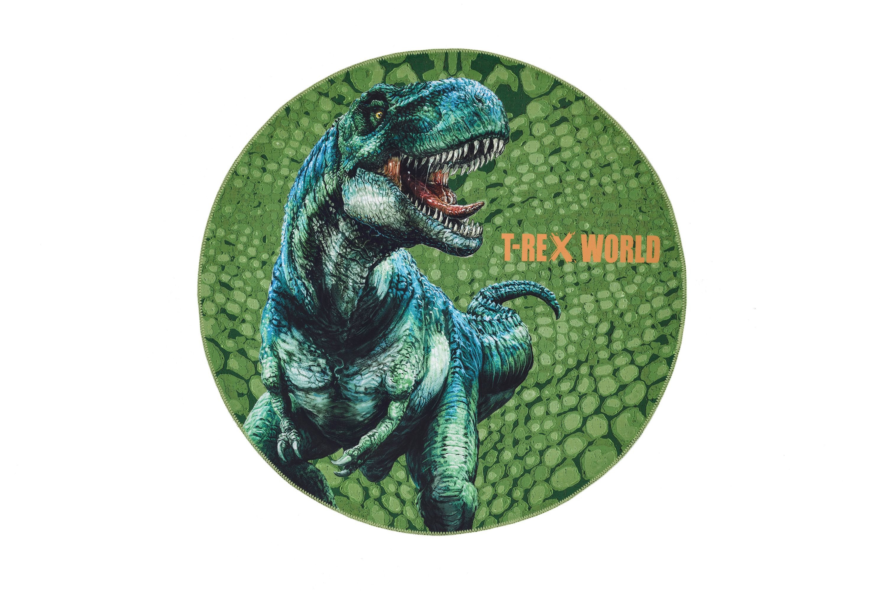 T-REX WORLD Kinderteppich T-Rex World grün rund, rund, Höhe: 6 mm