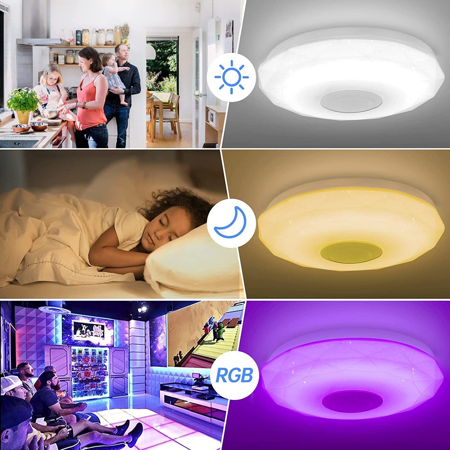 Bluetooth Google Deckenlampe und Mutoy Bluetooth Assistant,für Lautsprecher,LED LED APP-Steuerung, Fernbedienung mit LED mit Deckenleuchte Deckenlampe, mit Farbwechsel, 48W oder RGB Schlafzimmer Wohnzimmer Deckenleuchte Alexa
