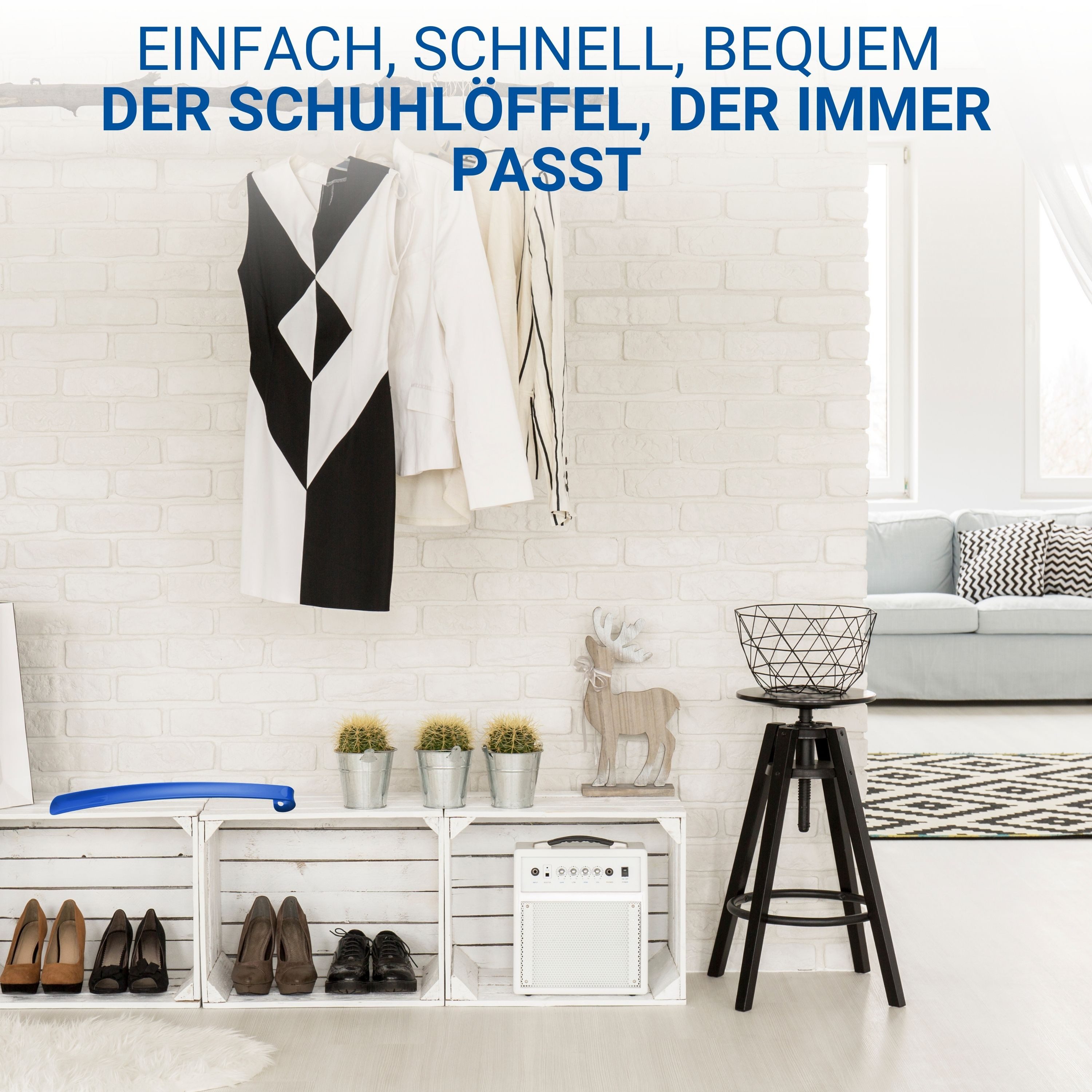 elasto Schuhlöffel Langer Schuhanzieher mit praktischer Öse zum Aufhängen