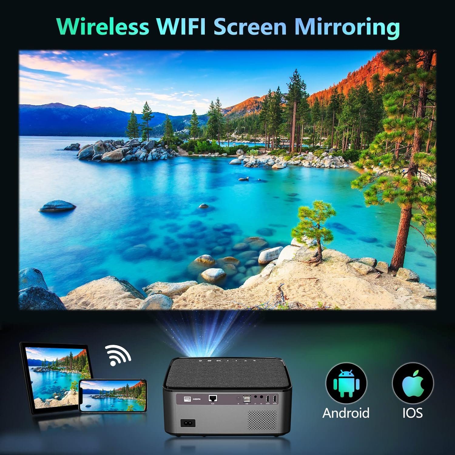 Zoom) Bluetooth, 20000 Video 4K (1920 x Beamer 1080P px, 4P&4D Heimkino, Lumen Beamer 1080 WiFi VGKE
