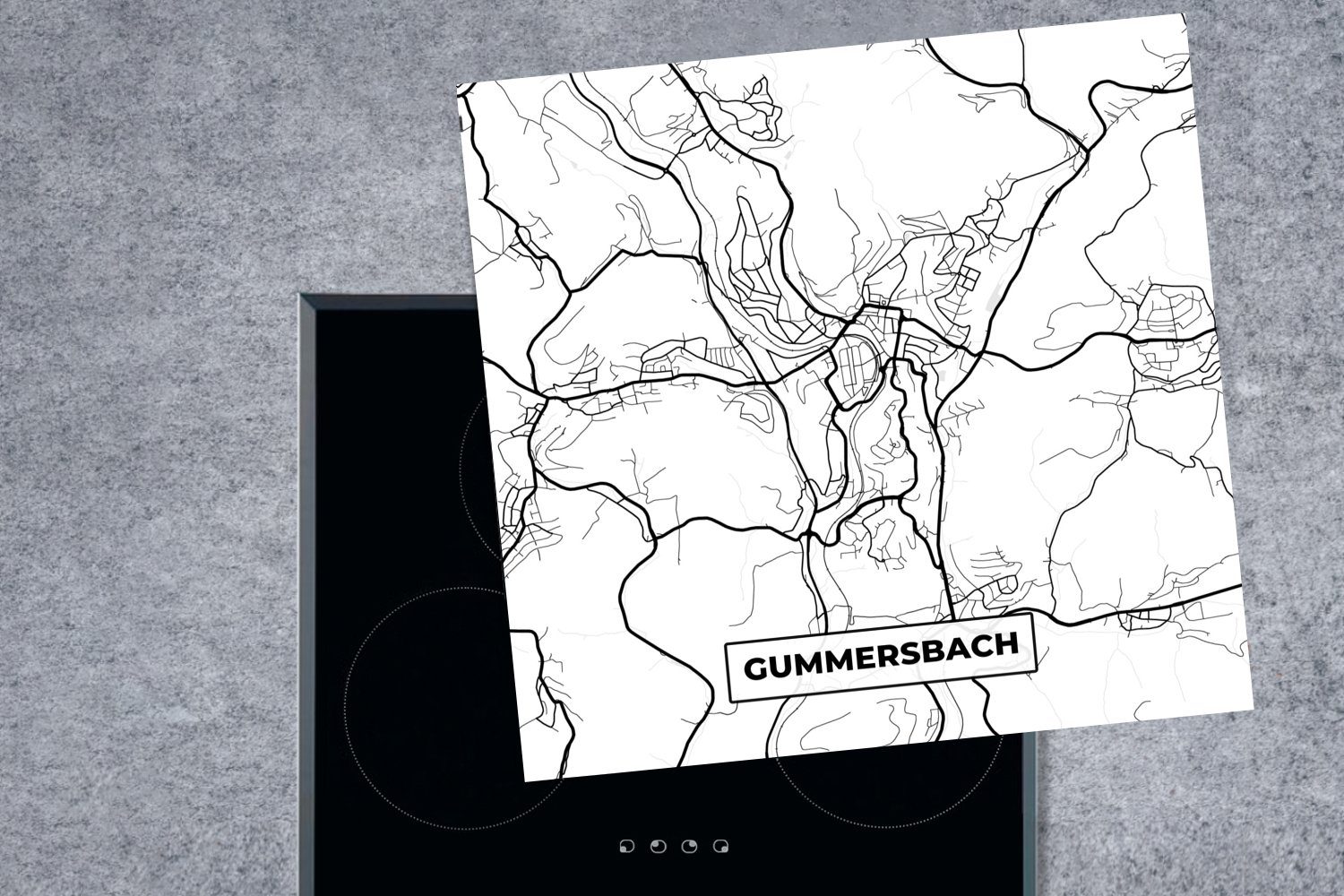 Vinyl, (1 für Karte Arbeitsplatte - Gummersbach küche Ceranfeldabdeckung, - MuchoWow Herdblende-/Abdeckplatte cm, Stadtplan, 78x78 tlg),
