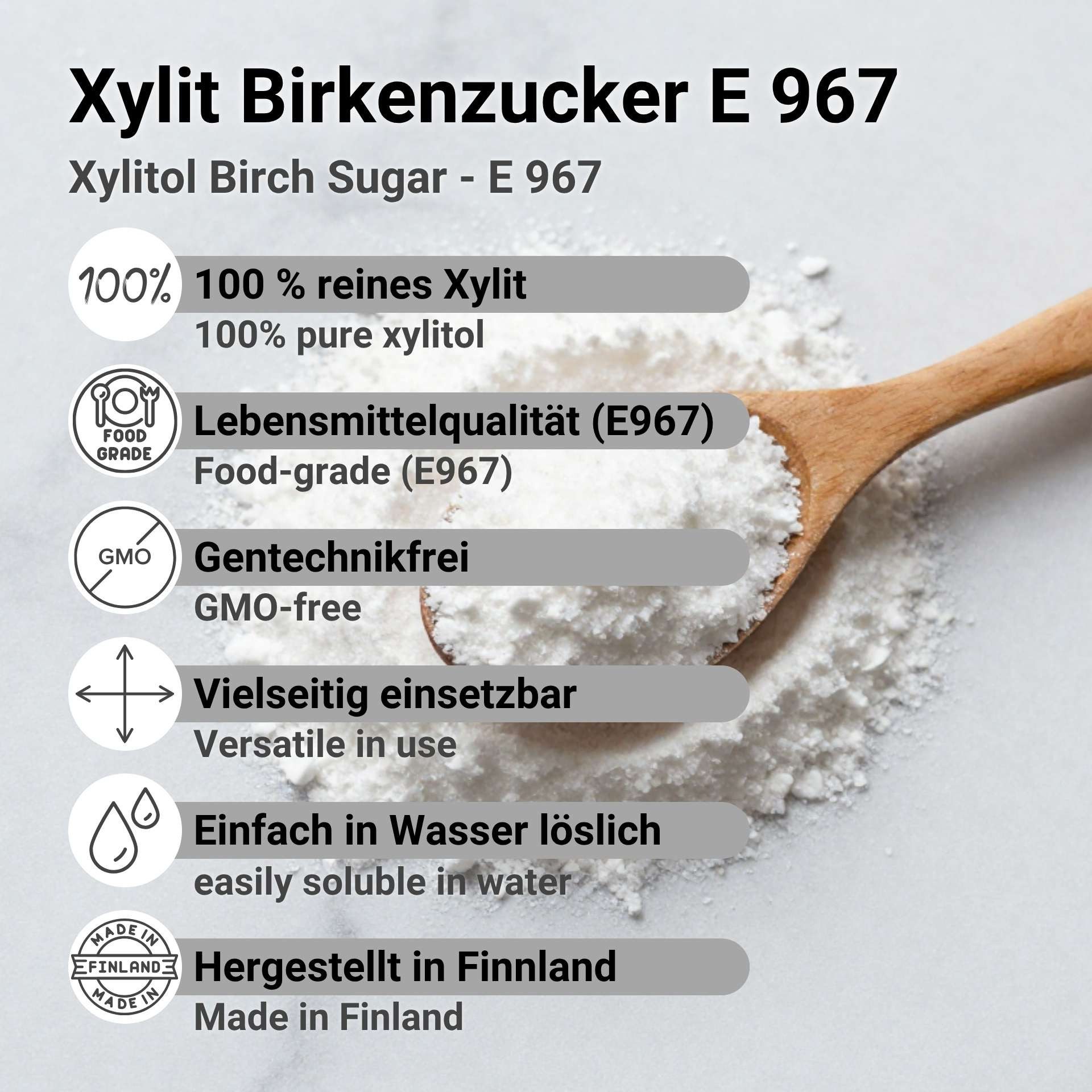 DistrEbution Süßungsmittel Xylit Birkenzucker (Xylitol) - Kalorienarmes Süßungsmittel, 250 g, Hochreine Qualität – Bild 3 von 5