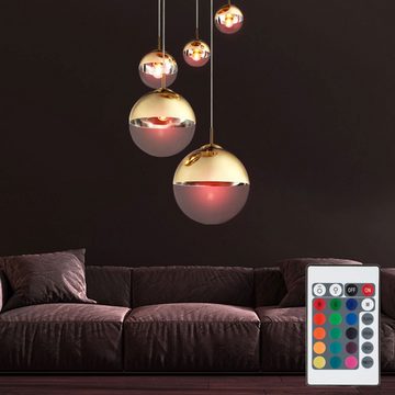 etc-shop LED Pendelleuchte, Leuchtmittel inklusive, Warmweiß, Kugel Decken Hänge Lampe Fernbedienung Wohn Zimmer Leuchte