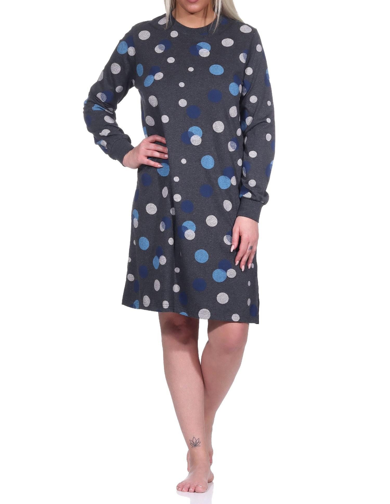 Nachthemd Damen langarm Nachthemd mit Bündchen in Punkte / Tupfen Look