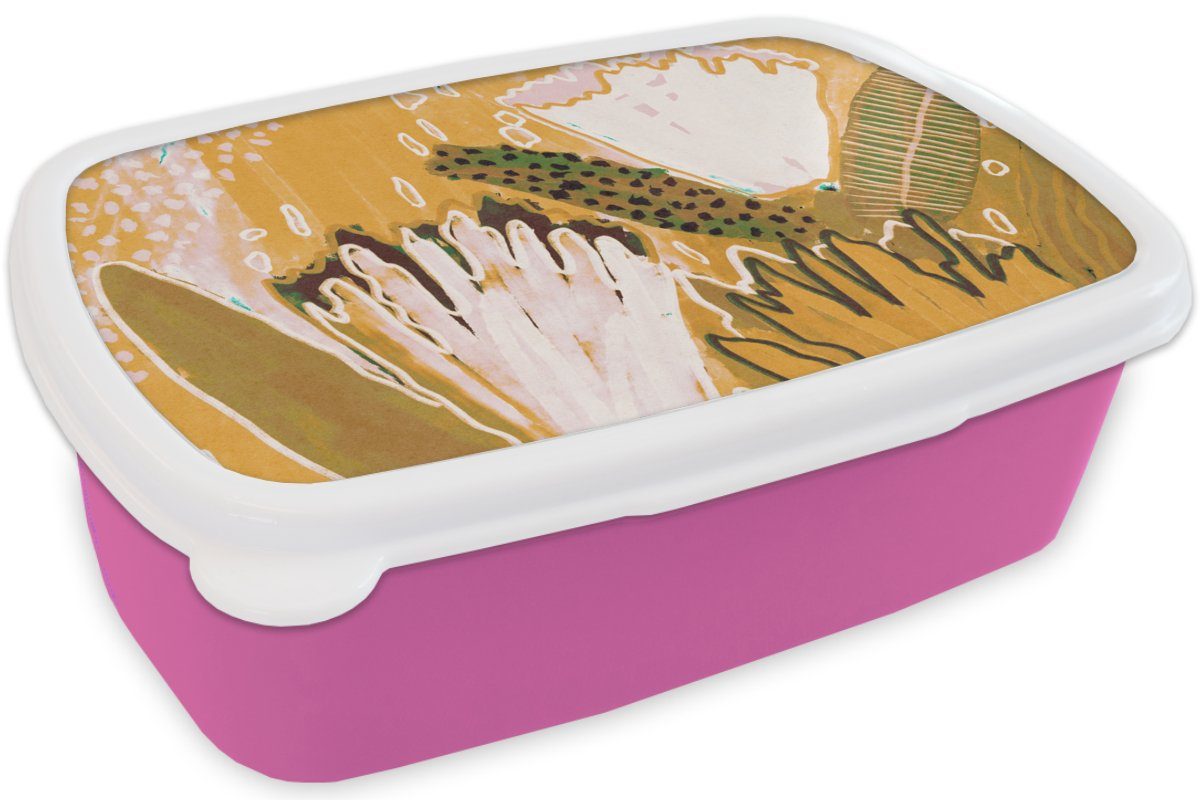 Pflanzen, Mädchen, Snackbox, Erwachsene, Kunststoff, - MuchoWow (2-tlg), rosa Gelb Brotbox Brotdose für Kunststoff Kinder, - Blumen Lunchbox