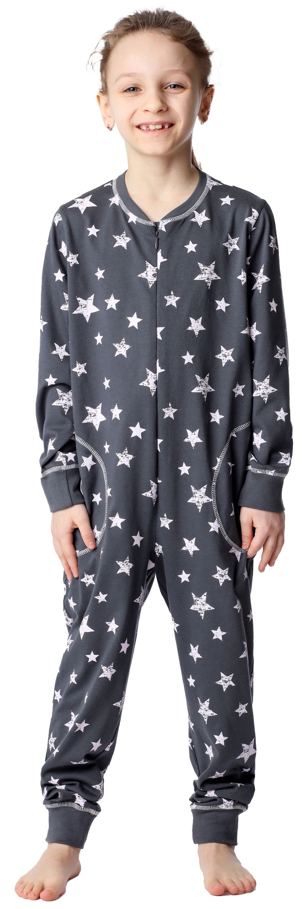 Merry Style Schlafanzug Mädchen Schlafanzug Jumpsuit MS10-186 Grau Rosa Sterne