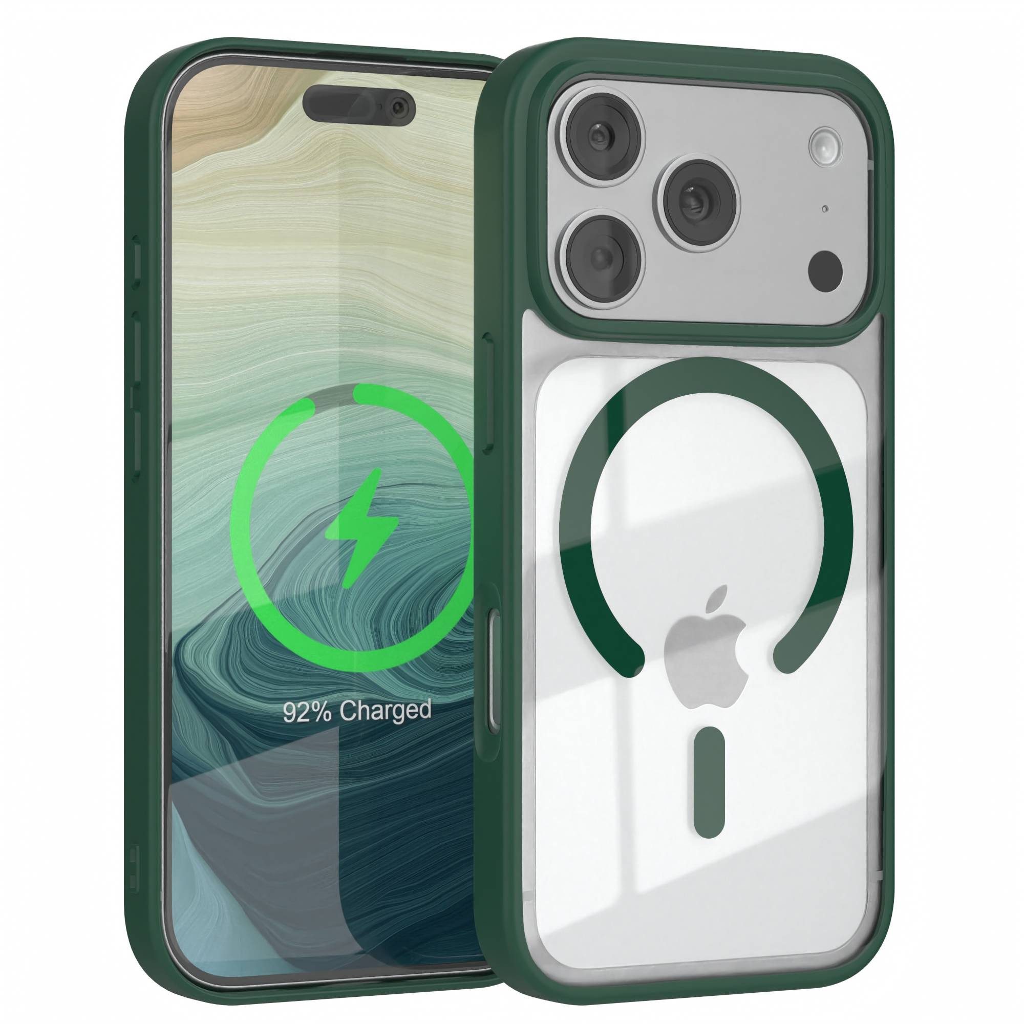 EAZY CASE Handyhülle Transparente Hülle mit MagSafe für iPhone 17 Pro 6,3 Zoll, TPU Hülle, flexibel, Clear Case Silikonhülle anti-kratz Backcover Grün