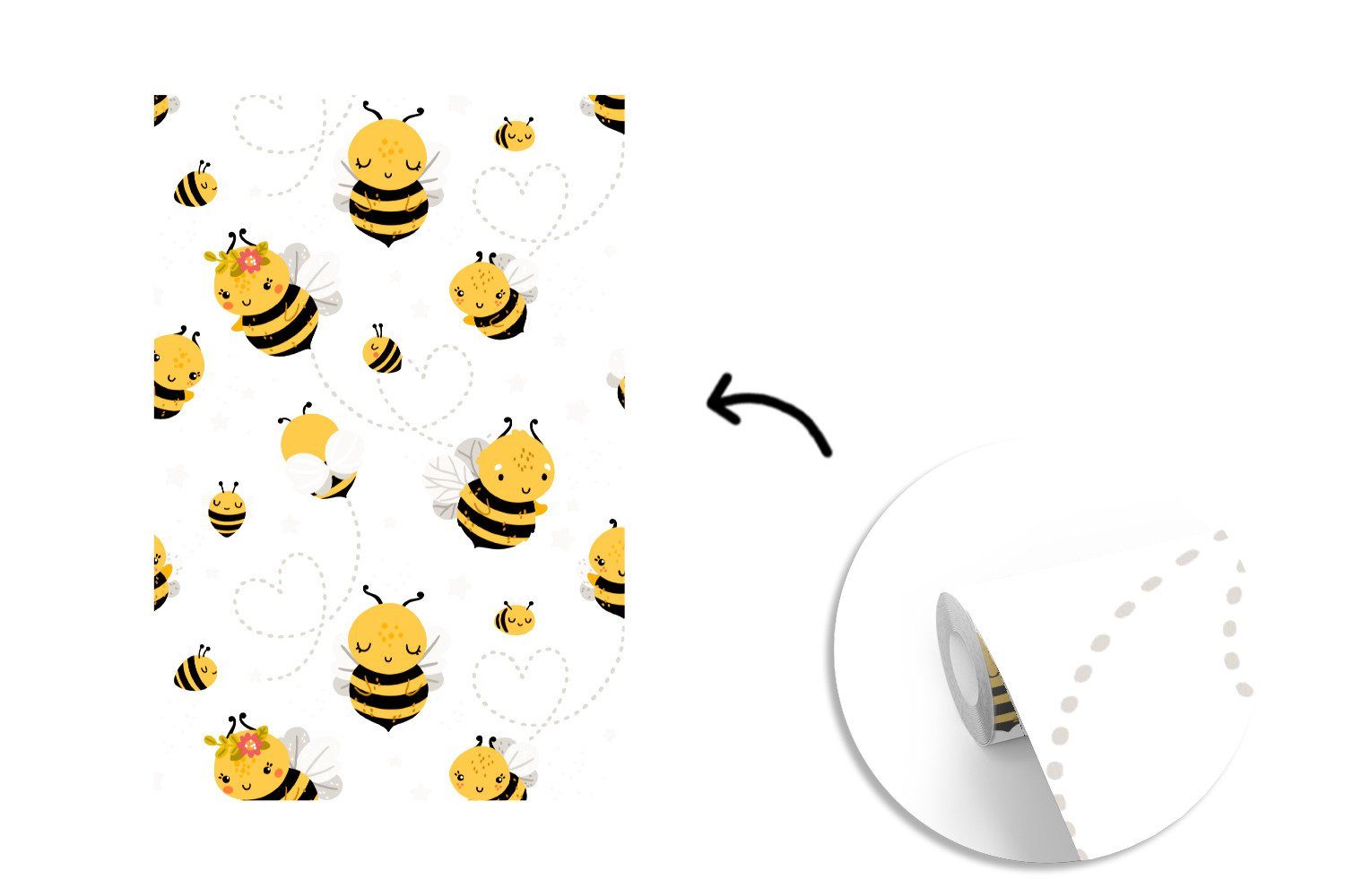 Bienen Muster St), (3 Fototapete Matt, Tapete - MuchoWow bedruckt, Herzen, Vinyl für Wandtapete - Wohnzimmer, Montagefertig