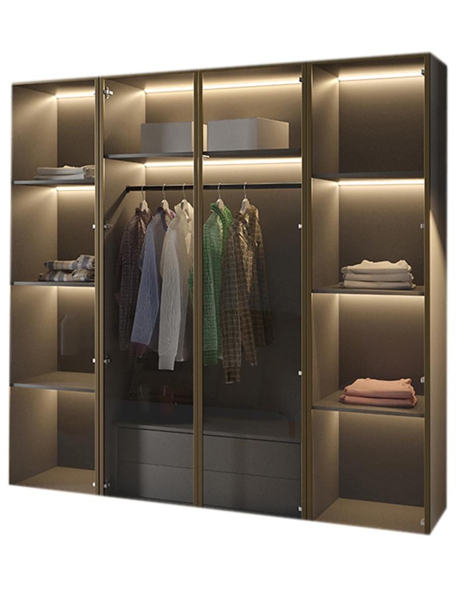 Compleo Drehtürenschrank mit LED-Beleuchtung,Glasfronten, Perfekt Garderobe mit 2 Schubladen