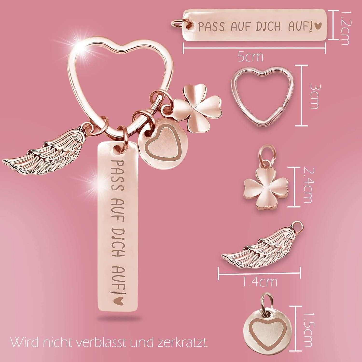 LuxusKollektion Schlüsselanhänger Schlüsselanhänger Herz Graviert Personalisiert Rosé pass auf Dich Auf