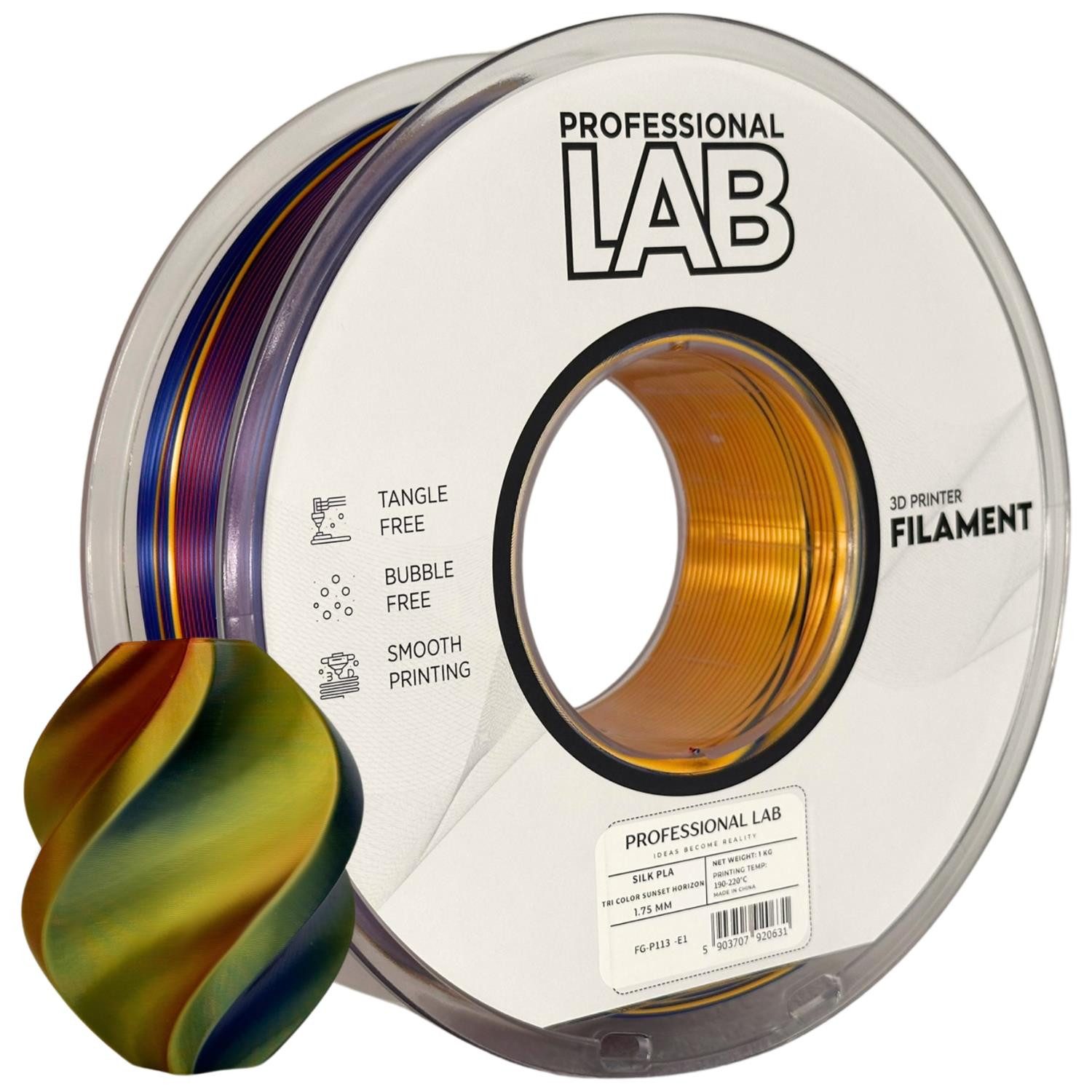 Prof. Lab Filament Silk PLA Filament Mehrfarbig 1KG 1.75mm, Rainbow Filament