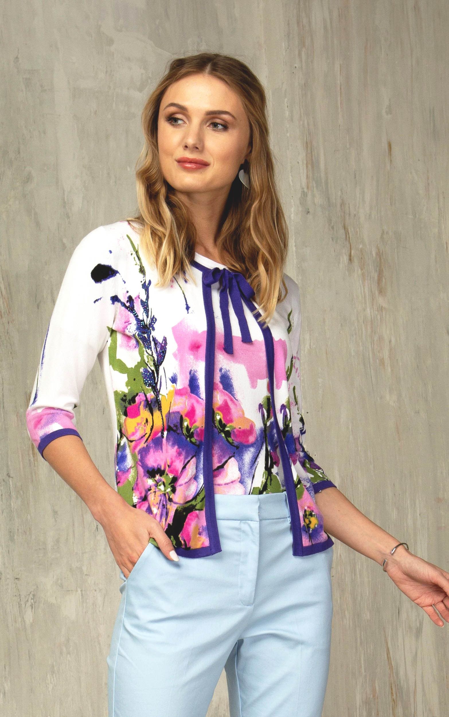 Passioni Cardigan Twinset mit Aquarell-Blumendruck, Strass günstig online kaufen