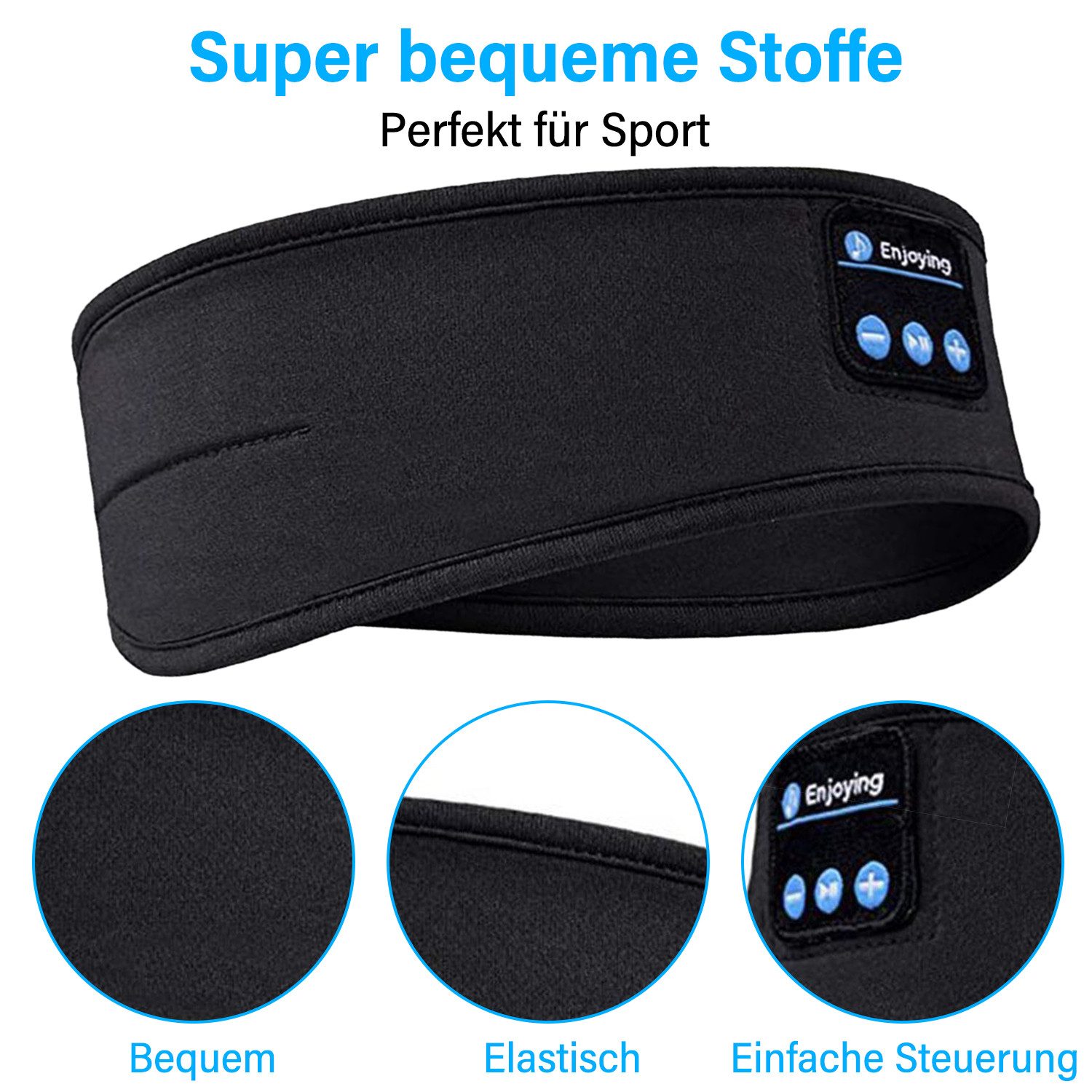 MOPUEA Schlafmaske Schlafmaske mit Bluetooth-Musik Augenmaske 100% Blackout-Effekt, Beste Geschenkwahl Für Herren Und Frauen, 1-tlg., Sehr Lange Nutzungsdauer Und Klare Klangqualität, ultradünne lautsprecher und hochwertiger bluetooth-stereoklang