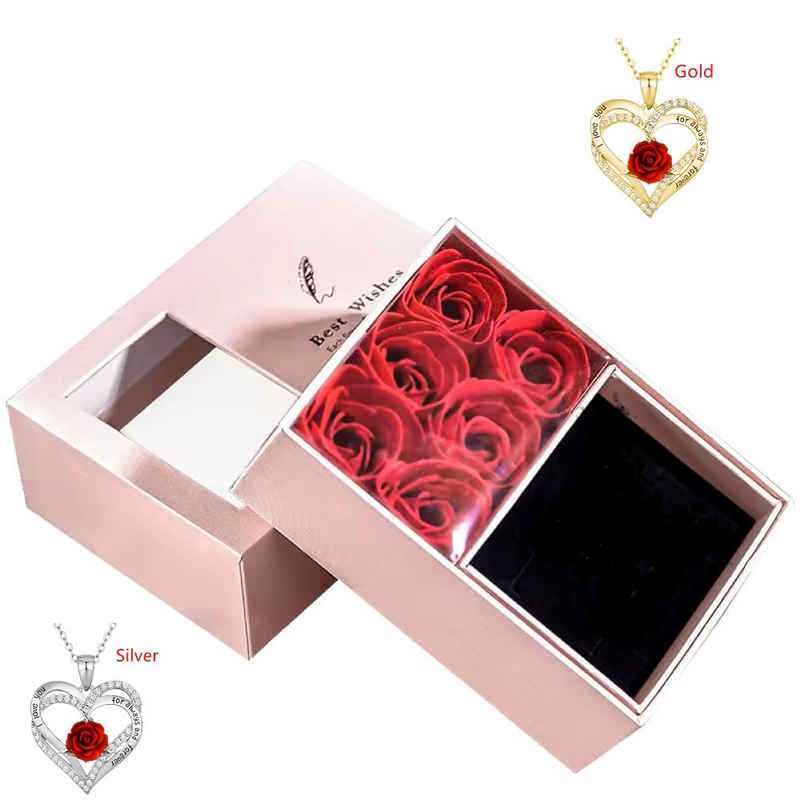 Tidy Schmuckkasten Rosen- Geschenkbox Rosa mit Kette Herz,Gold oder Silber, Muttertag