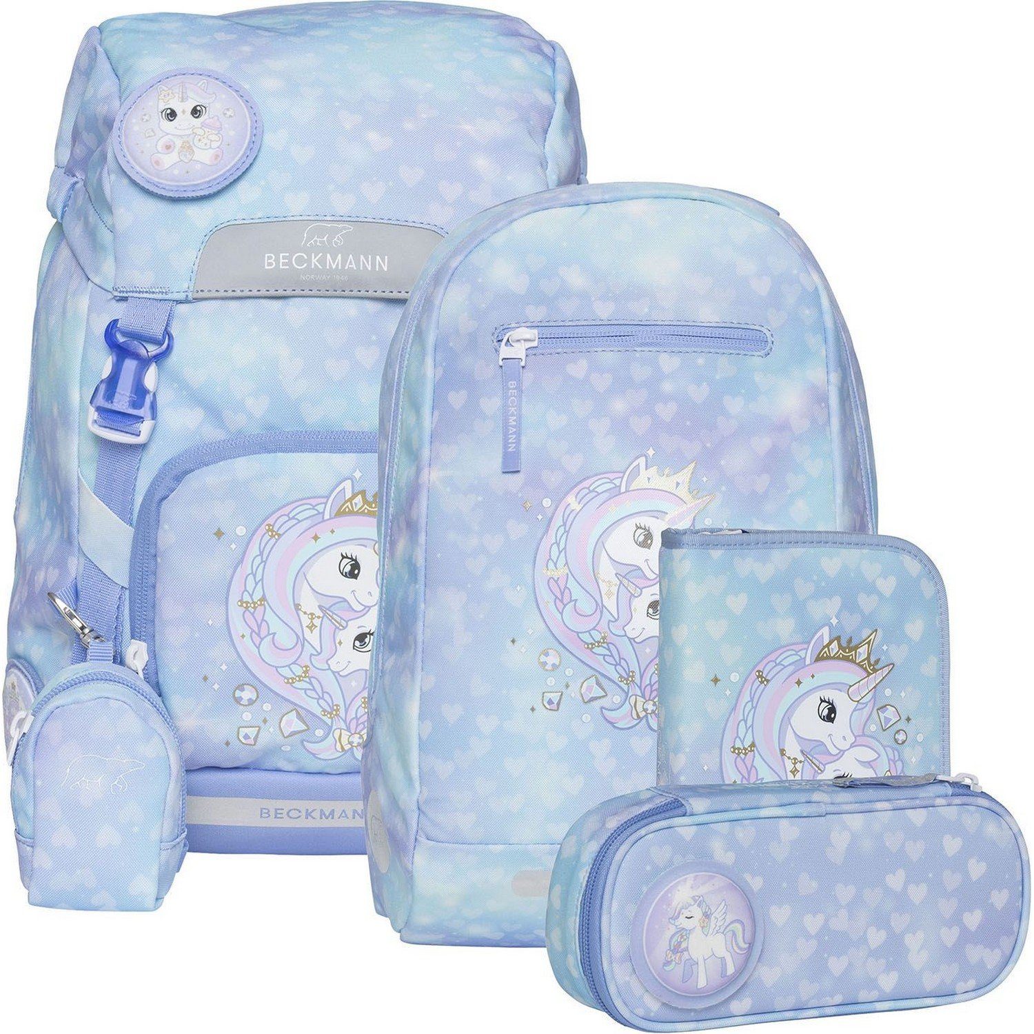 Beckmann Norway Schulranzen Classic 22L - 6-tlg. Set Unicorn Princess Ice Blue