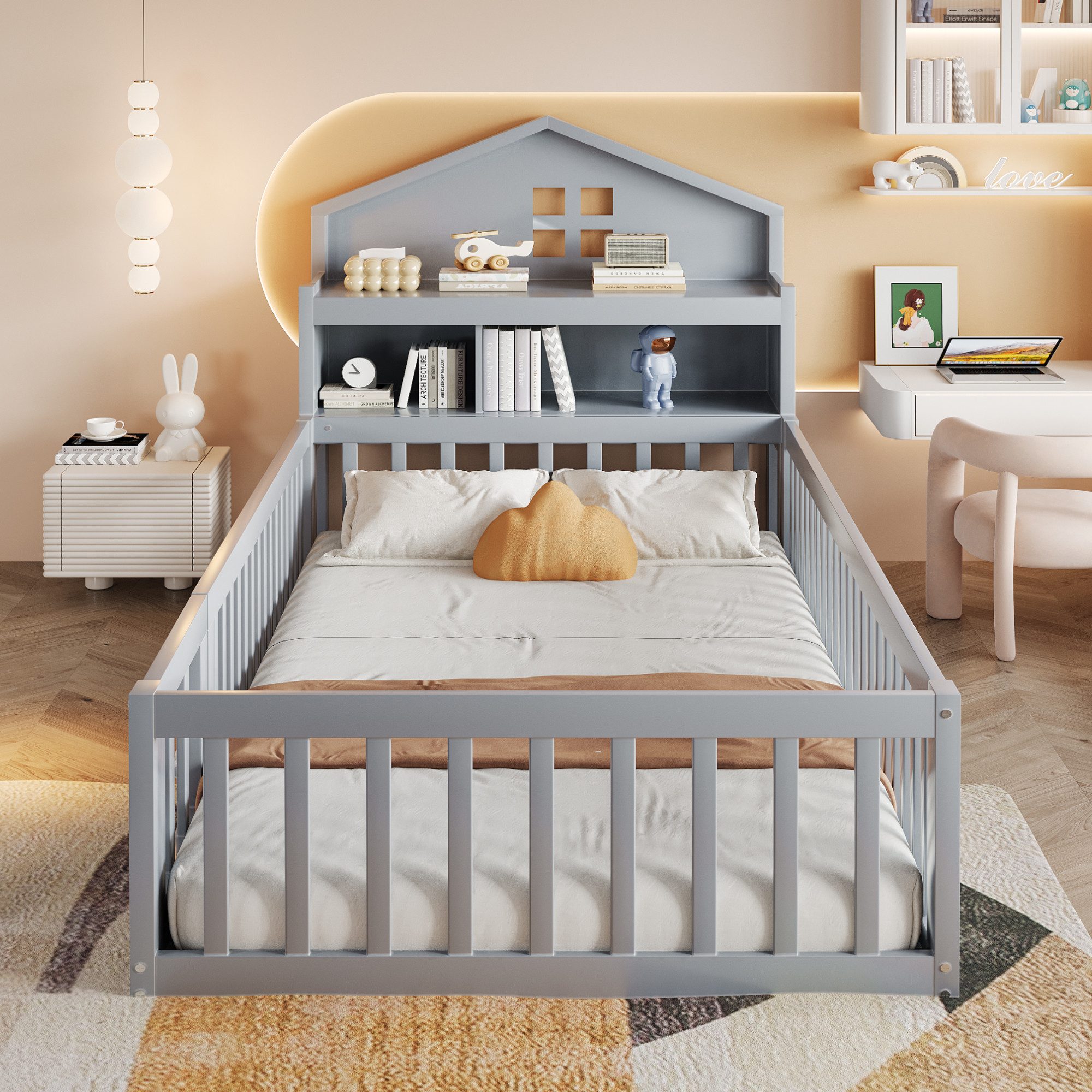 Merax Kinderbett 90x200cm mit Tür, Regal günstig online kaufen