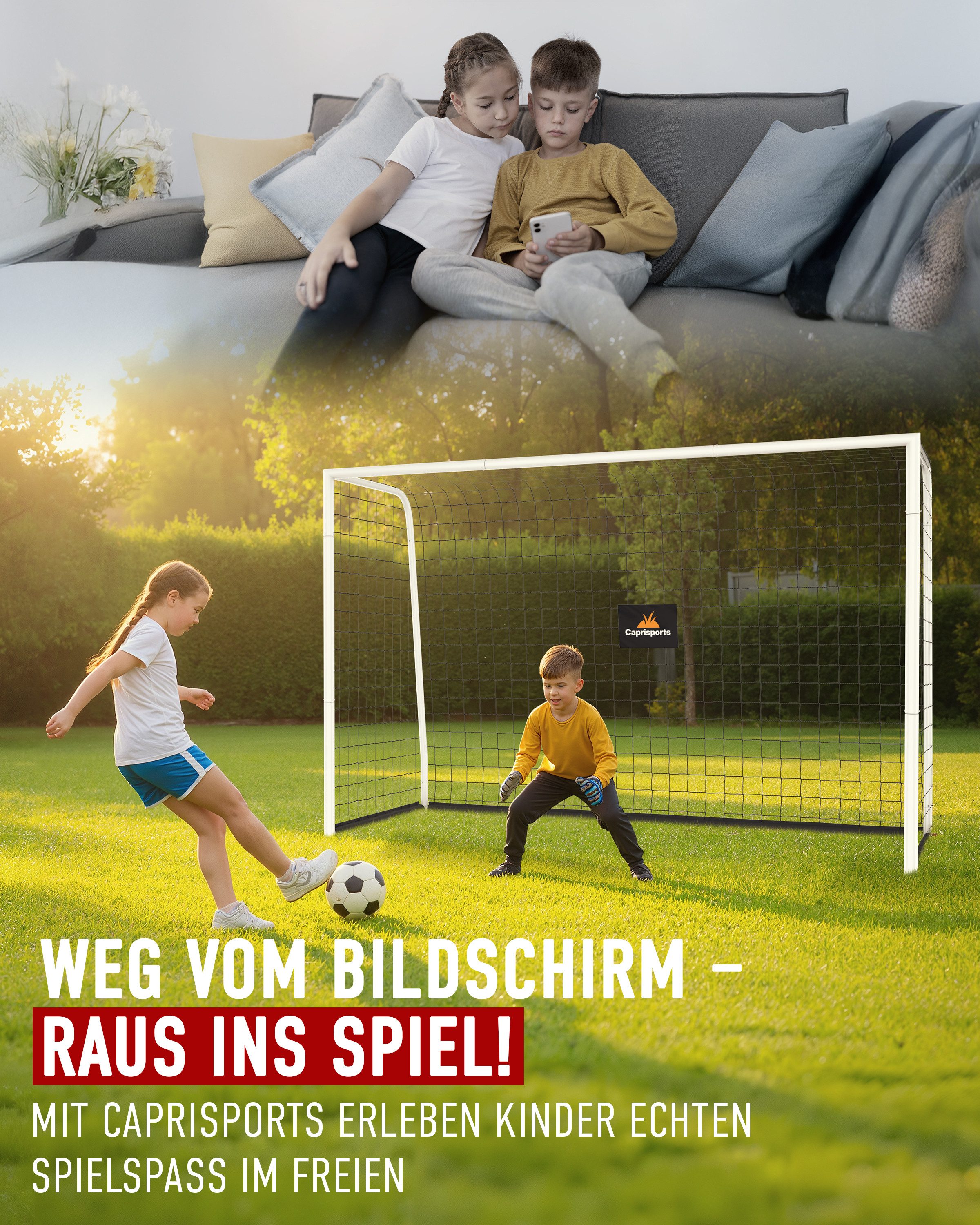 Caprisports Fußballtor Fussballtor Garten Fußballtor für Kinder [EXTREM STABIL] (Rostfrei), Stabiles Netz