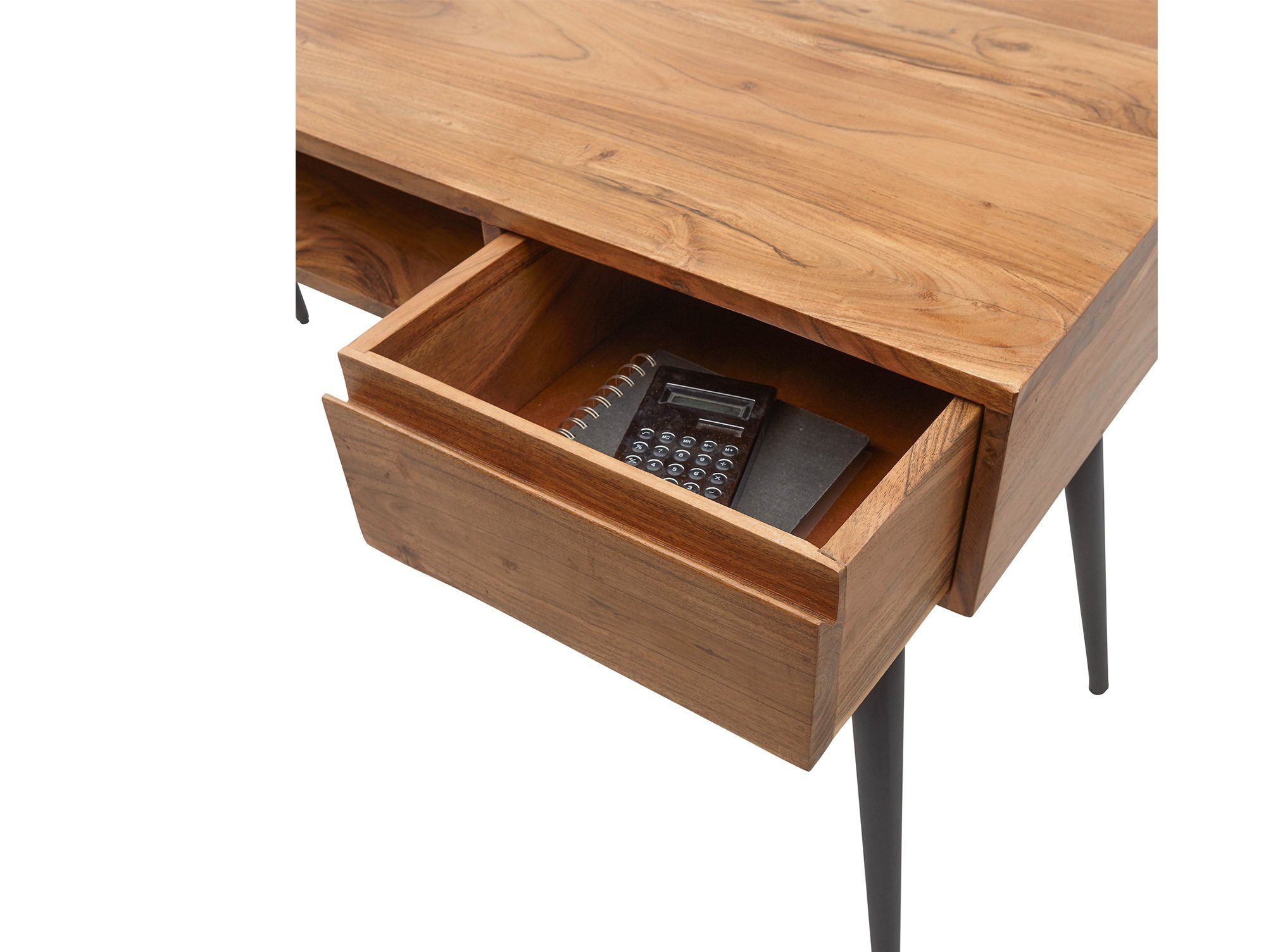 Moebel-Eins Schreibtisch, STEV Schreibtisch, Massivholz/Metall, Material Akazie/Schwarz