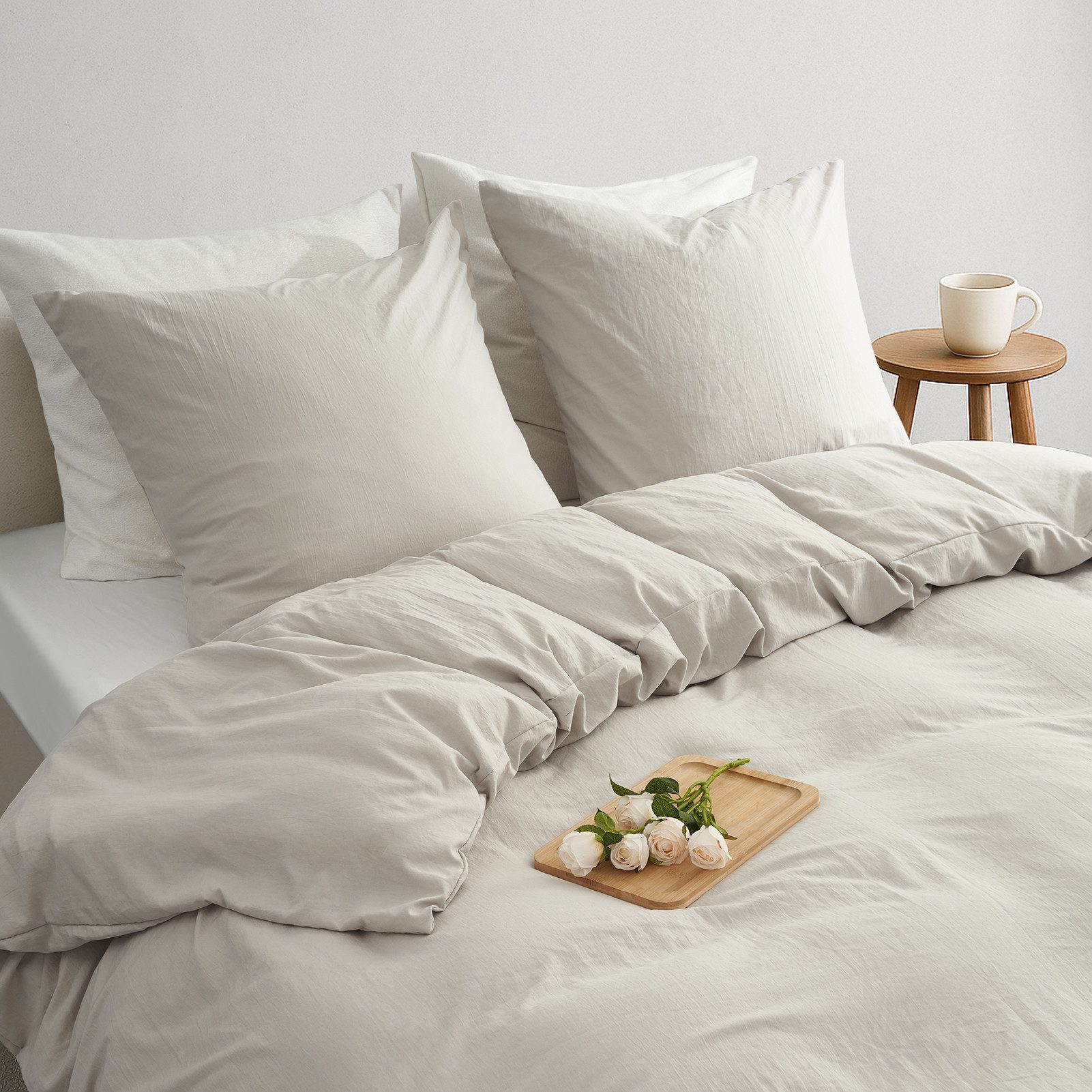 Topfinel Bettwäsche Bettwäsche 135x200 4teilig weiche Vorgewaschene Hautfreundlich, 4 teilig, 2 Bettbezüge 135 x 200 2 Kissenbezüge 80x80 Reißverschluss Leinen