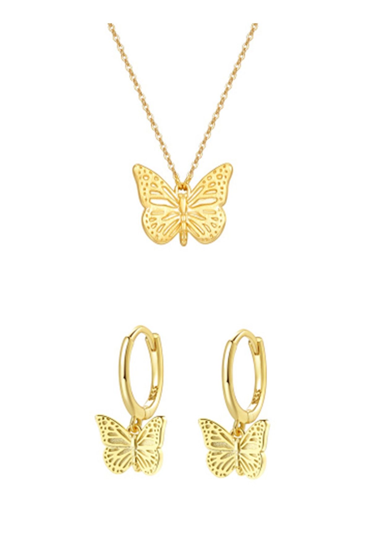 Hey Happiness Ohrring und Ketten Set Filigrane Schmetterlinge, Geschenkset, Damenset Schmetterlingsanhänger in 925er Silber