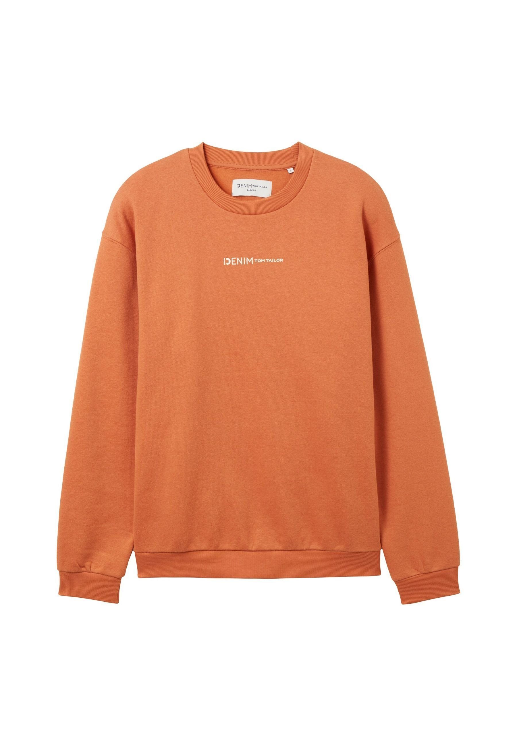 TOM TAILOR Sweatshirt Sweatshirt Pullover ohne Kapuze mit kleinem (1-tlg) orange