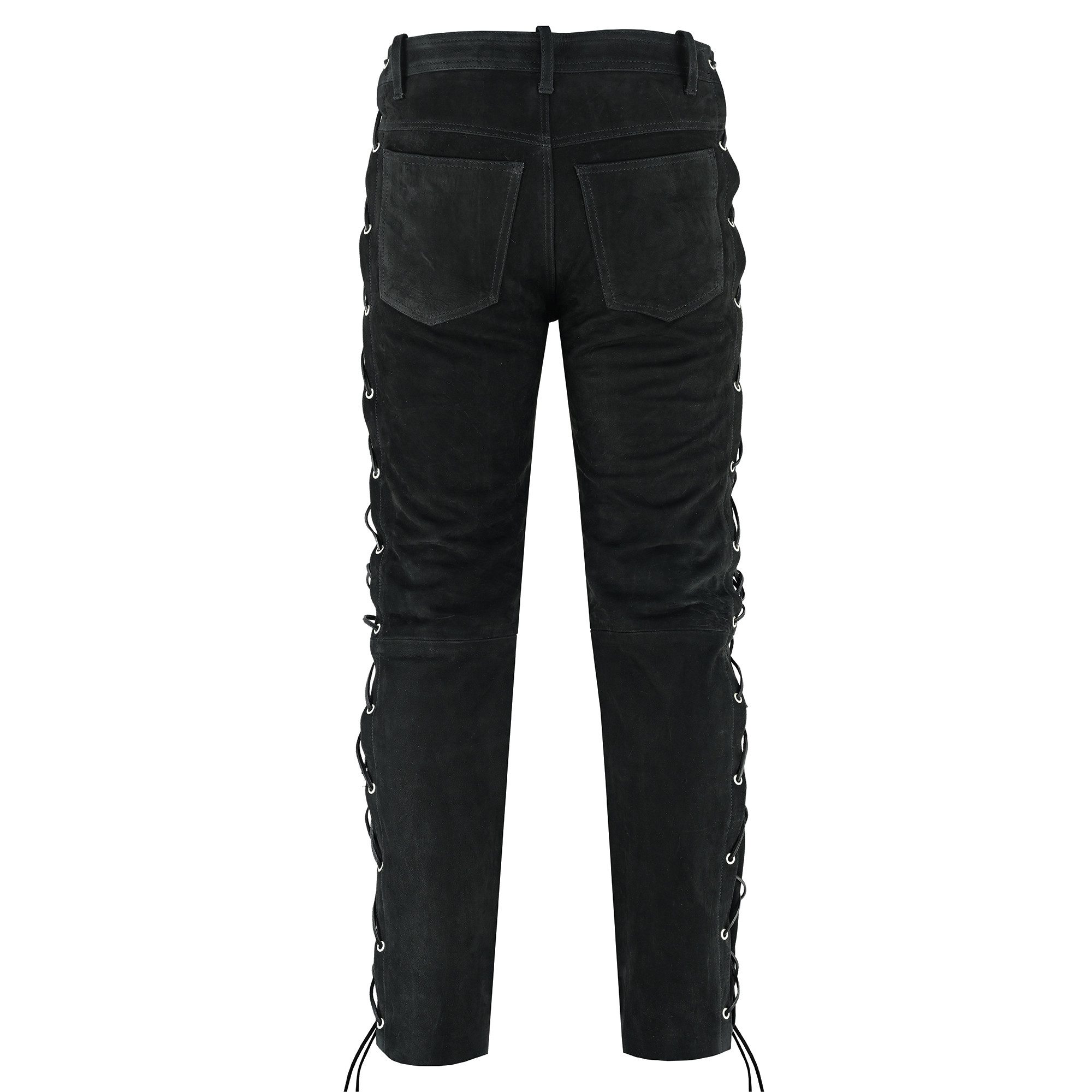 BOHMBERG Lederhose Herren Nubuk Lederjeans, Seitliche Schnürung, Echtleder, Regular Fit – Bild 2 von 5
